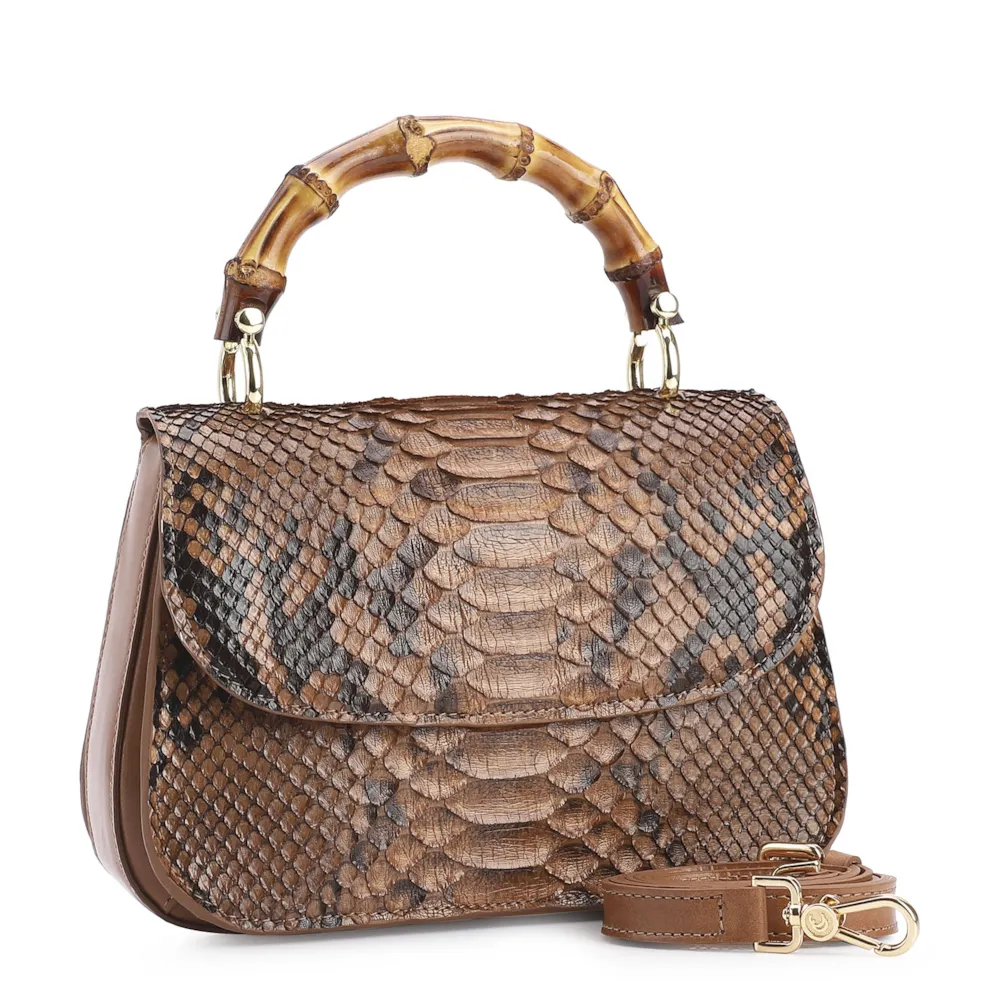 Bolsa De Mão Bambu Couro Marrom - imagem 2