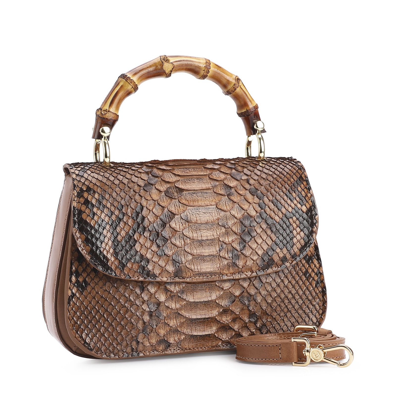 Bolsa De Mão Bambu Couro Marrom