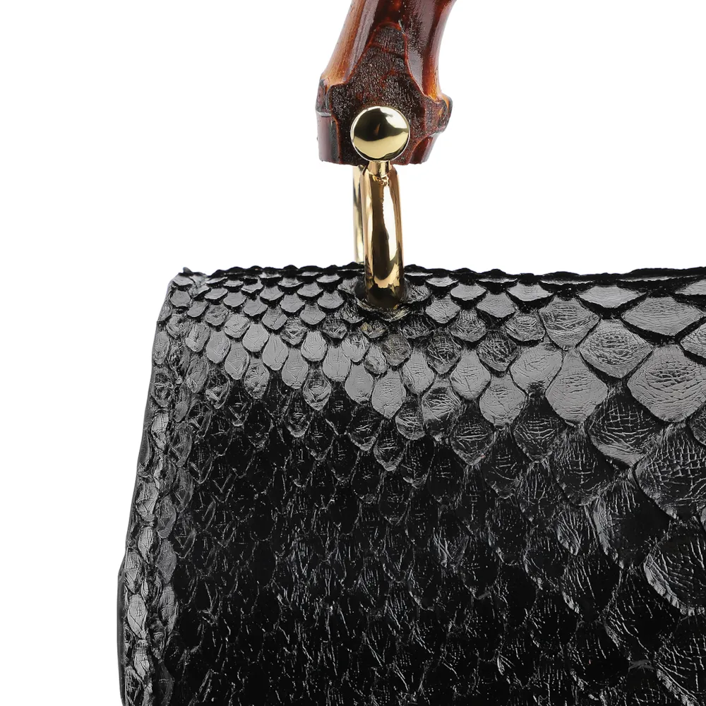 Bolsa De Mão Bambu Couro Preto - imagem 5
