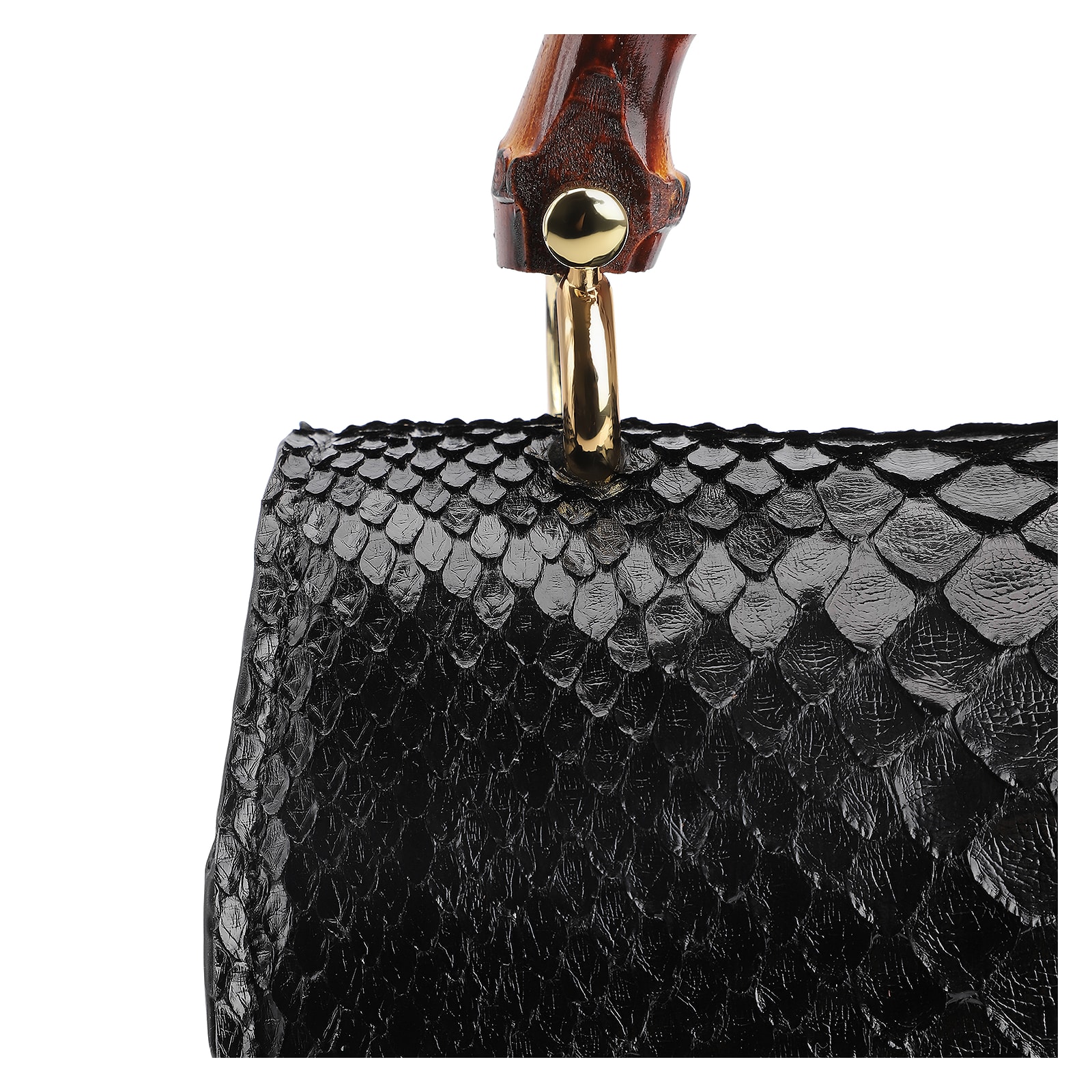 Bolsa De Mão Bambu Couro Preto
