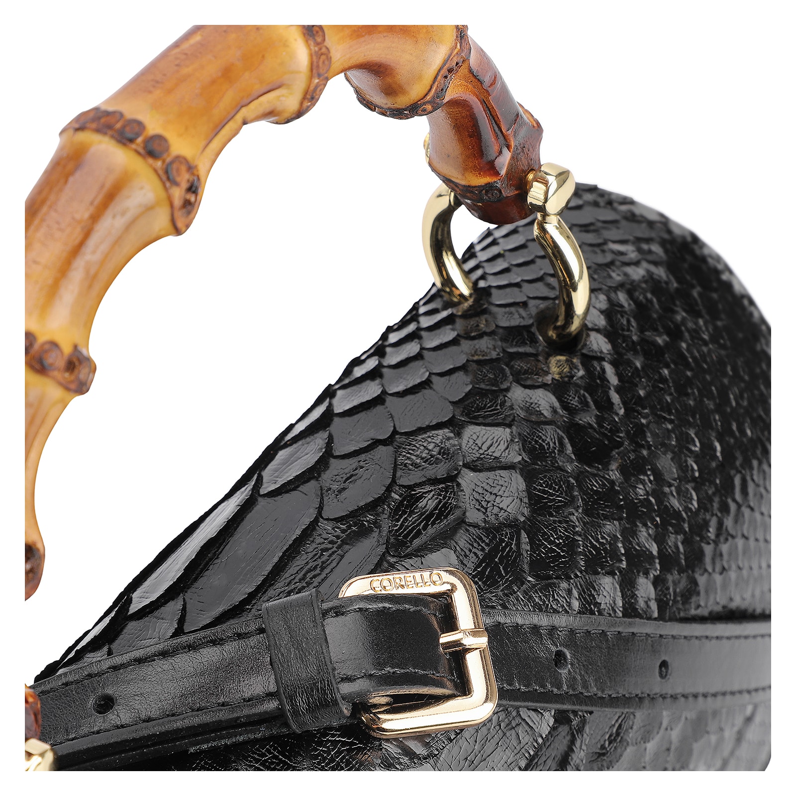 Bolsa De Mão Bambu Couro Preto