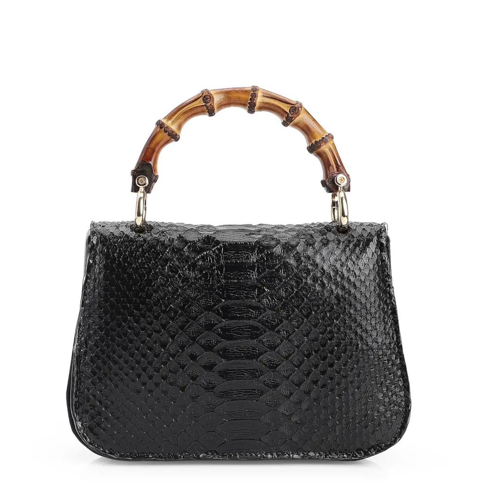 Bolsa De Mão Bambu Couro Preto - imagem 3