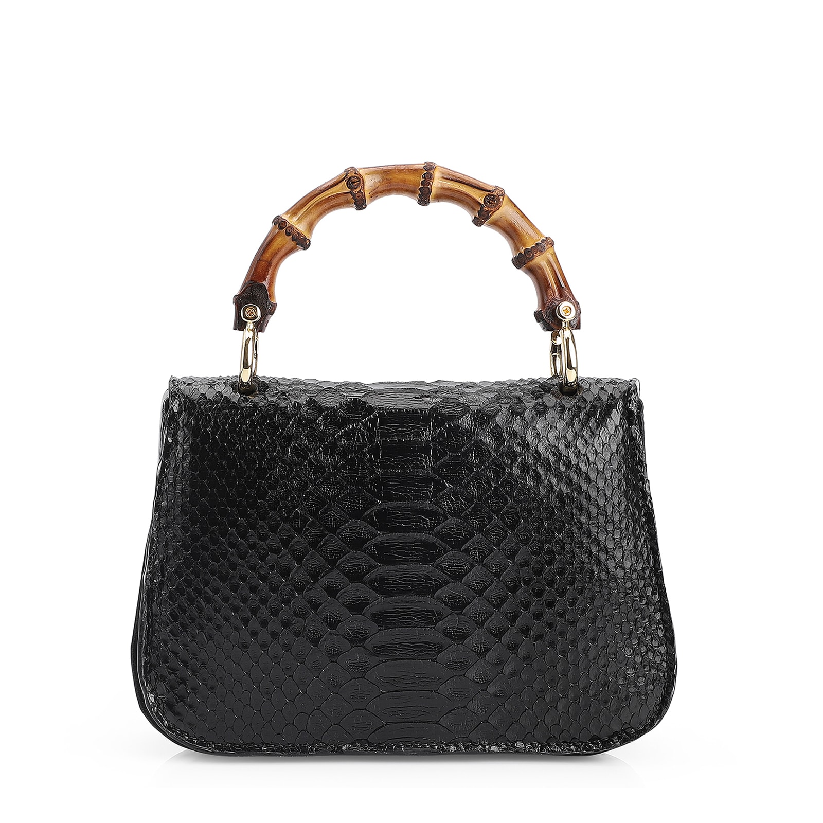Bolsa De Mão Bambu Couro Preto