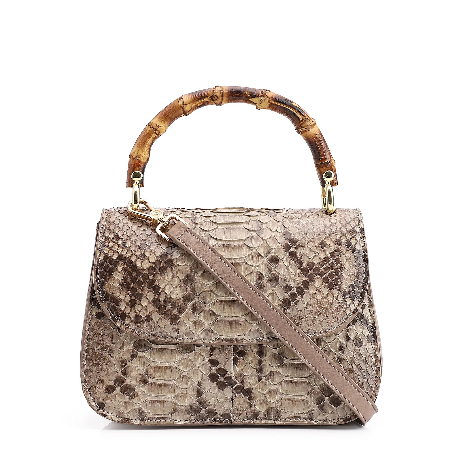 Bolsa De Mão Bambu Python Bege