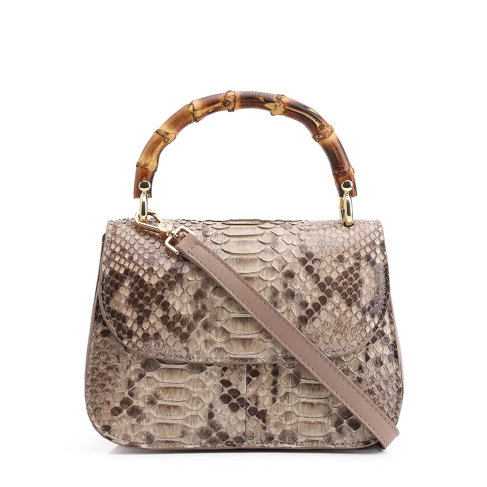 Bolsa De Mão Bambu Python Bege