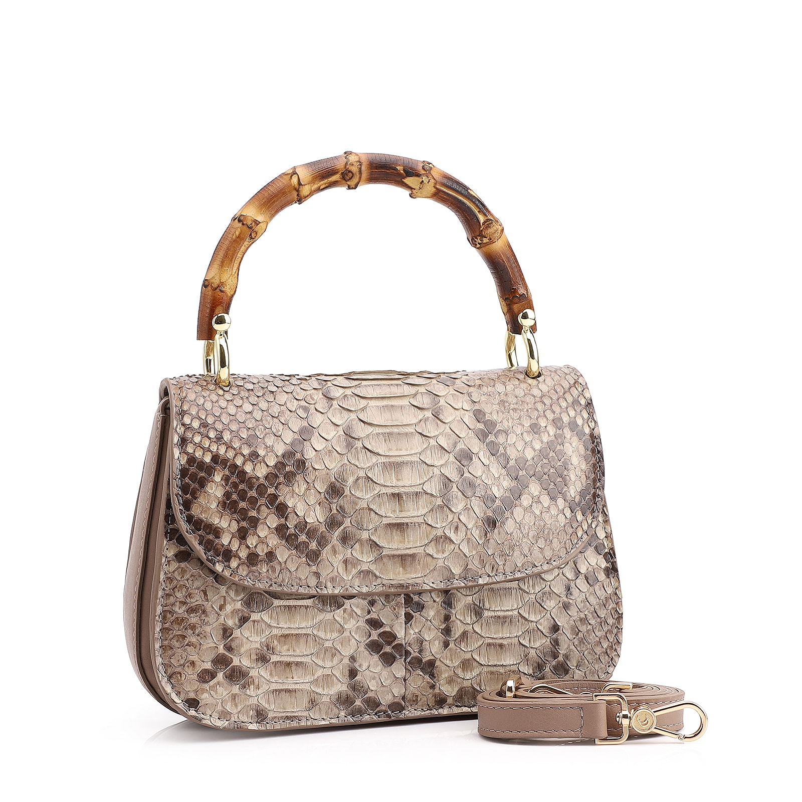 Bolsa De Mão Bambu Python Bege