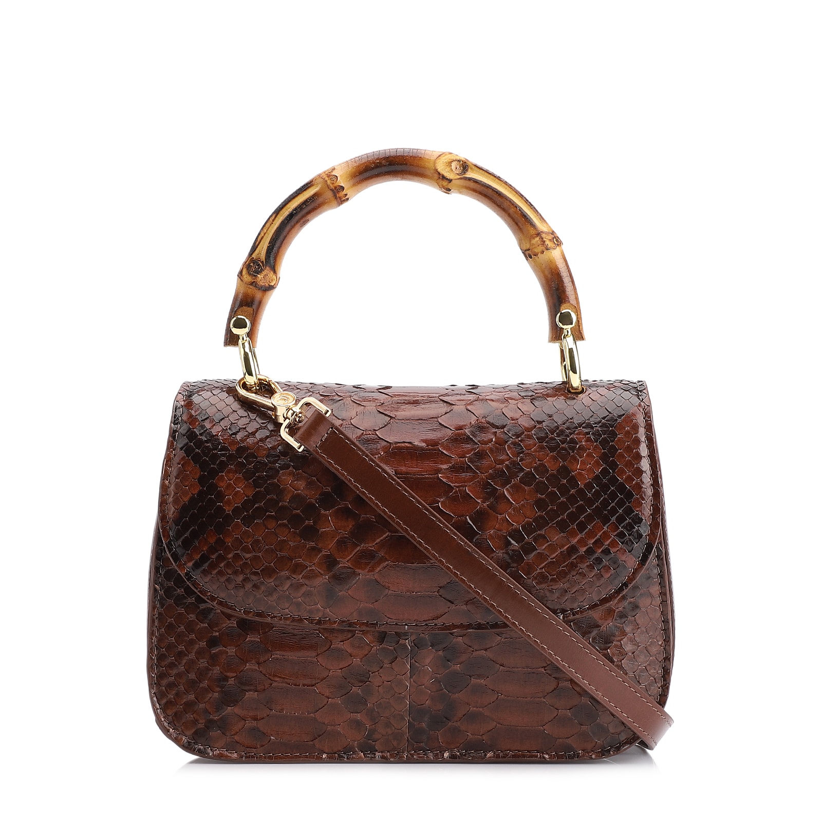 Bolsa De Mão Bambu Python Marrom Escuro