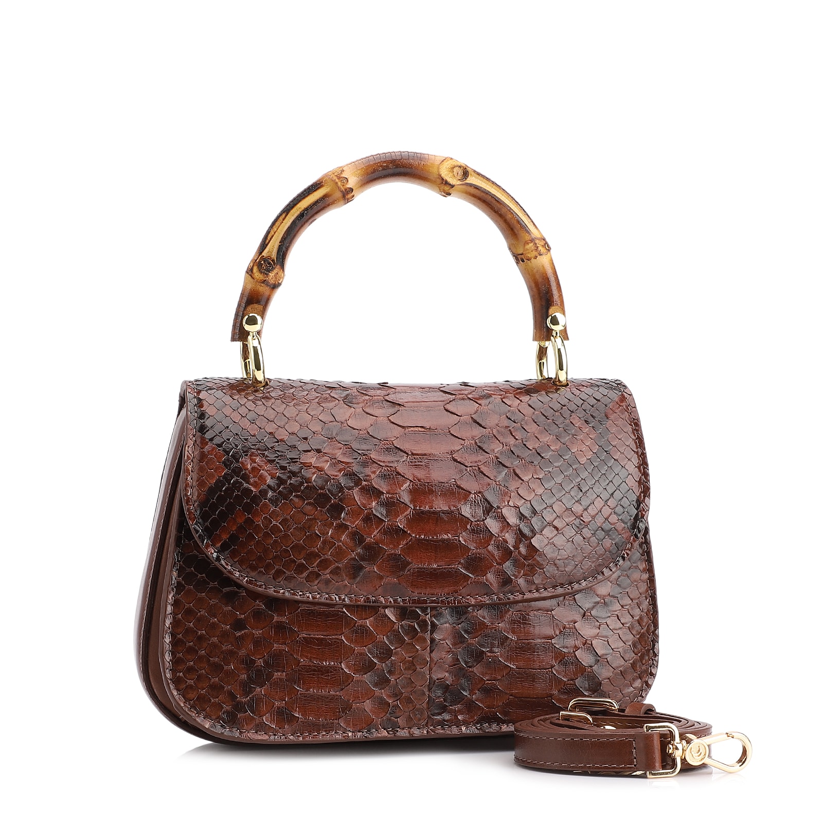 Bolsa De Mão Bambu Python Marrom Escuro