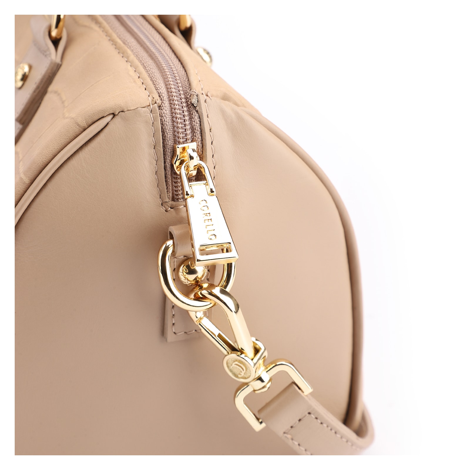 Bolsa De Mão Bowling Couro Nobuck Croco/Couro Bege