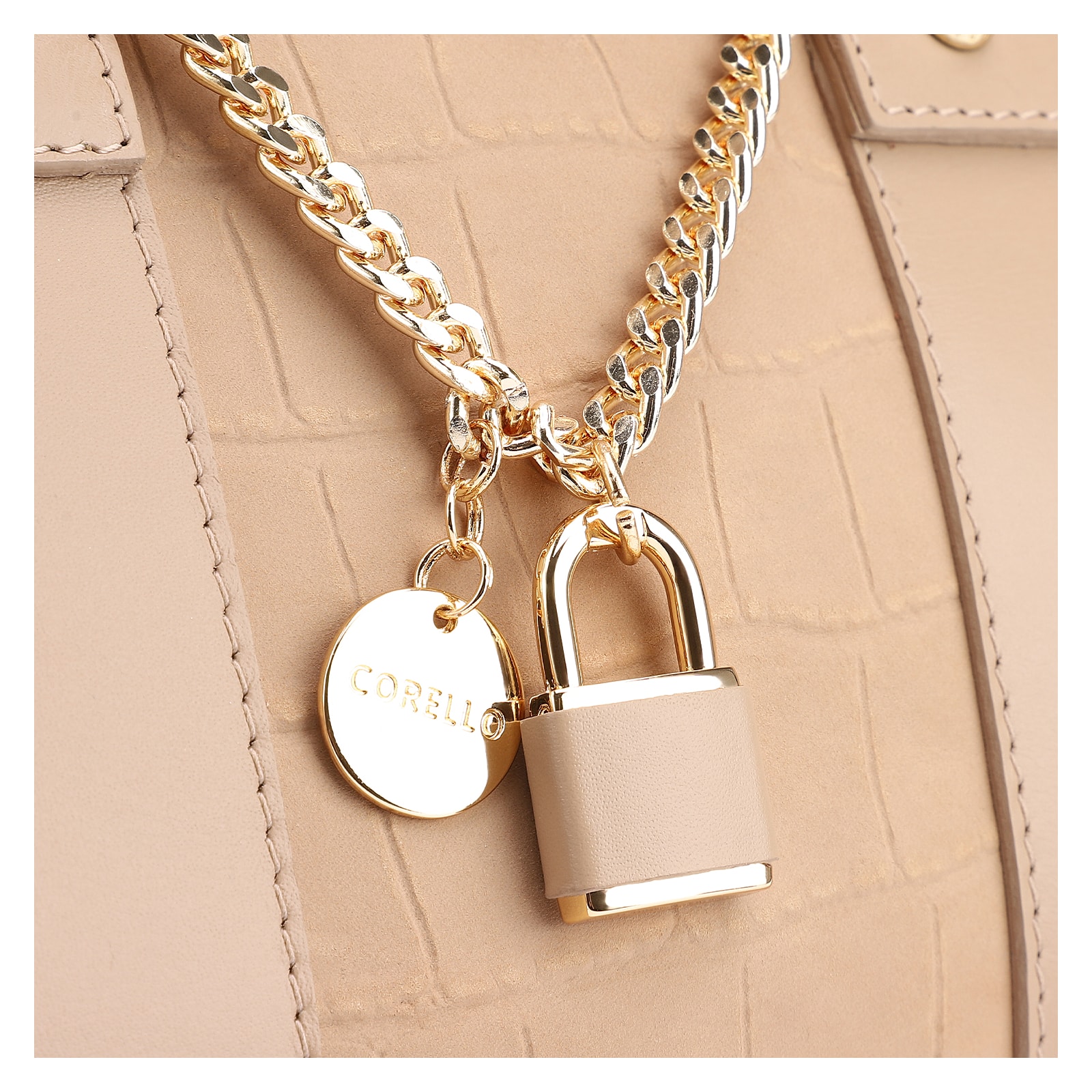 Bolsa De Mão Bowling Couro Nobuck Croco/Couro Bege
