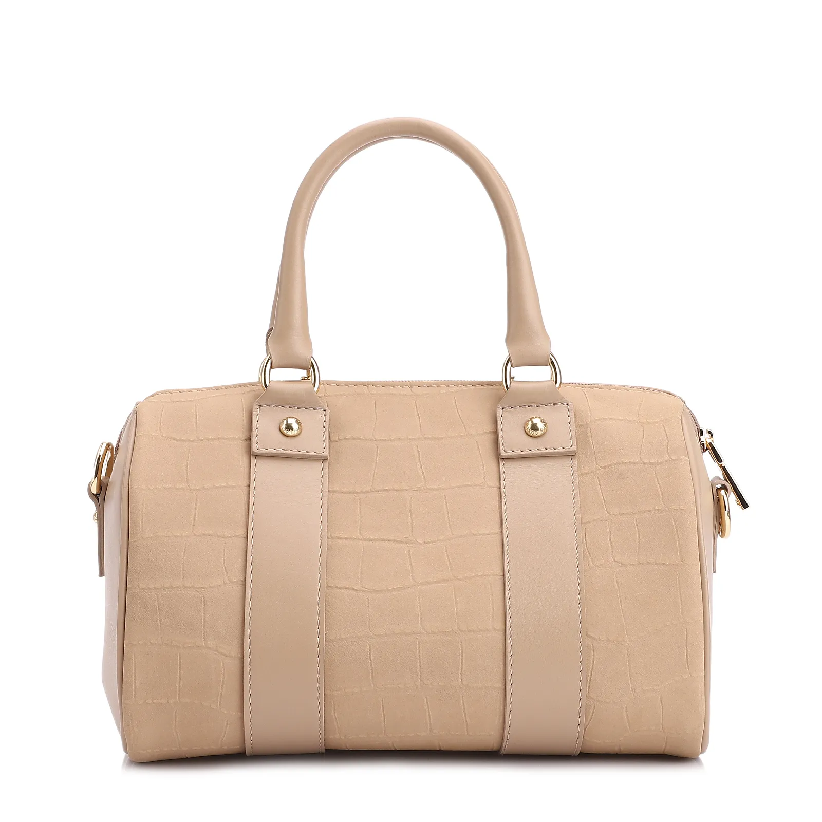 Bolsa De Mão Bowling Couro Nobuck Croco/Couro Bege