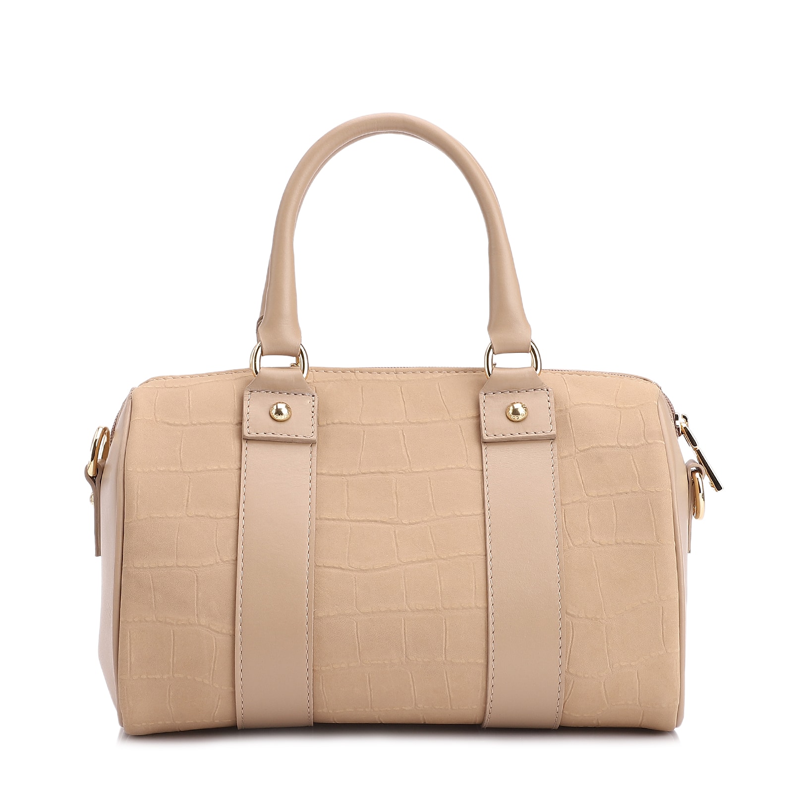 Bolsa De Mão Bowling Couro Nobuck Croco/Couro Bege