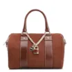 Bolsa De Mão Bowling Couro Nobuck Croco/Couro Marrom - imagem 1