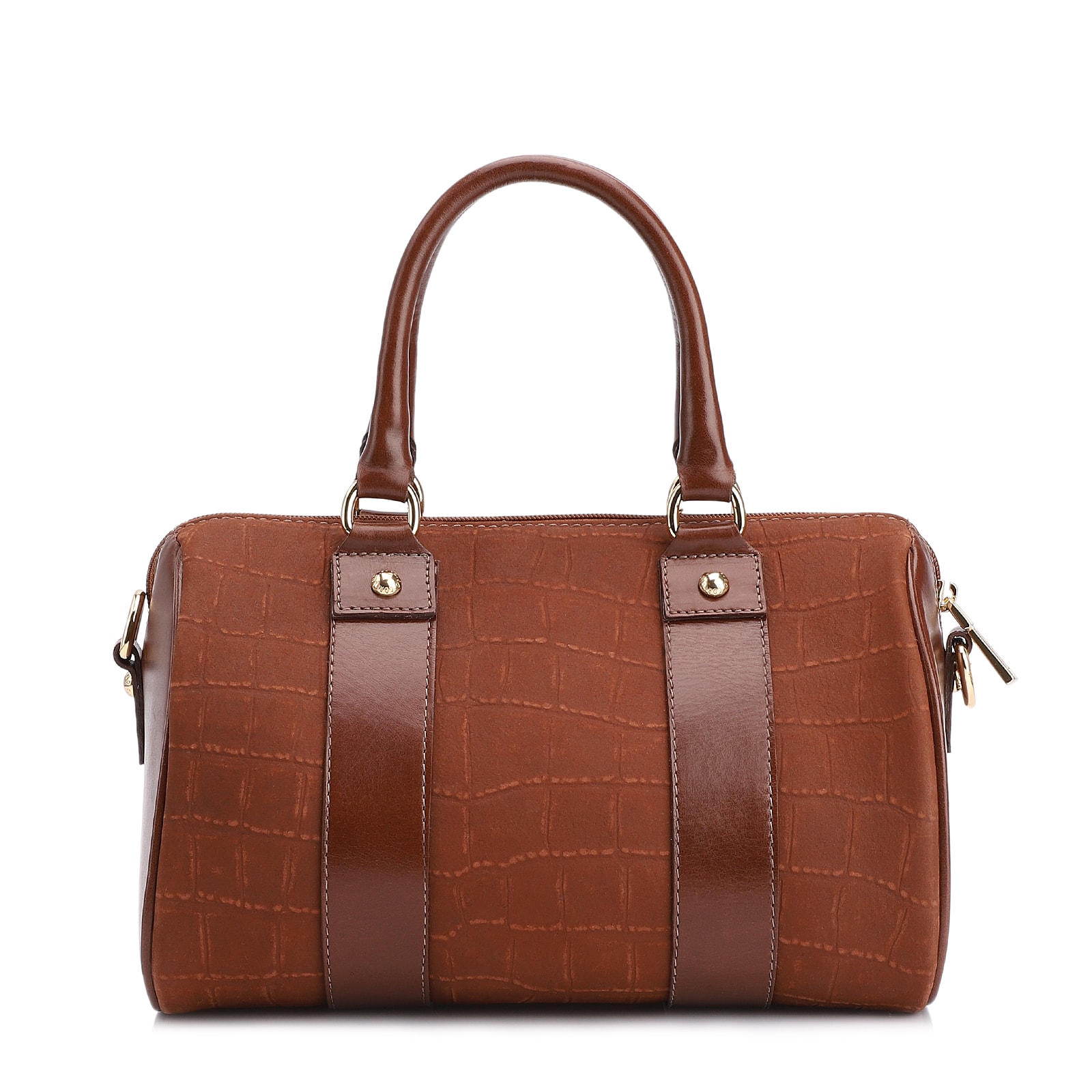 Bolsa De Mão Bowling Couro Nobuck Croco/Couro Marrom
