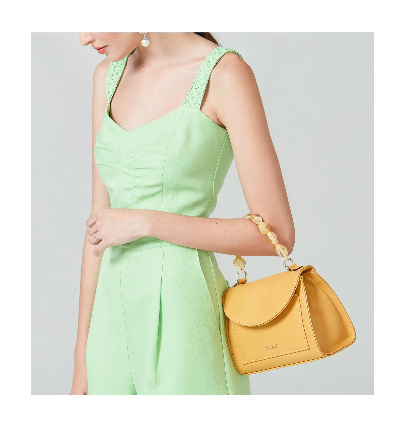 Bolsa De Mão Couro Amarelo