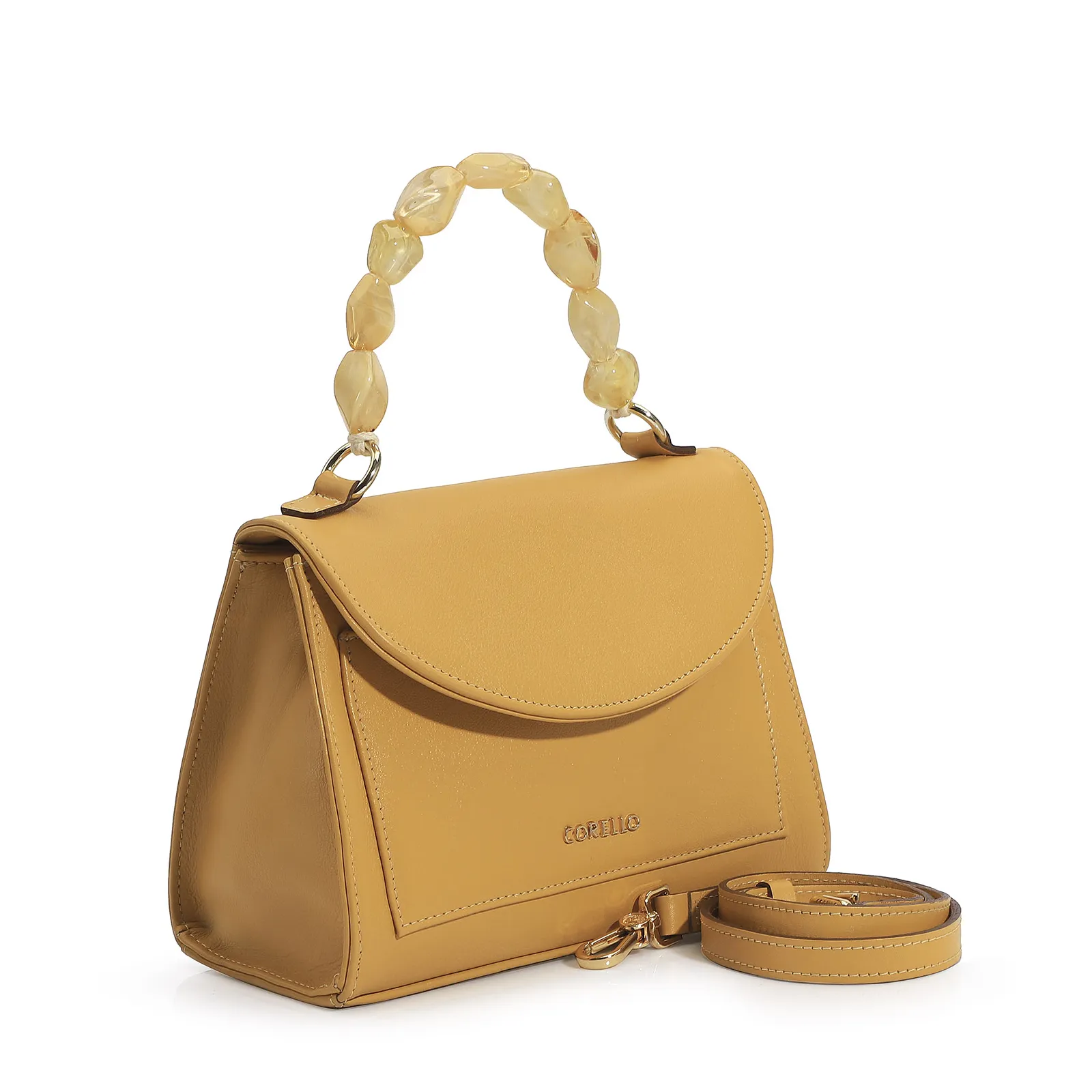 Bolsa De Mão Couro Amarelo