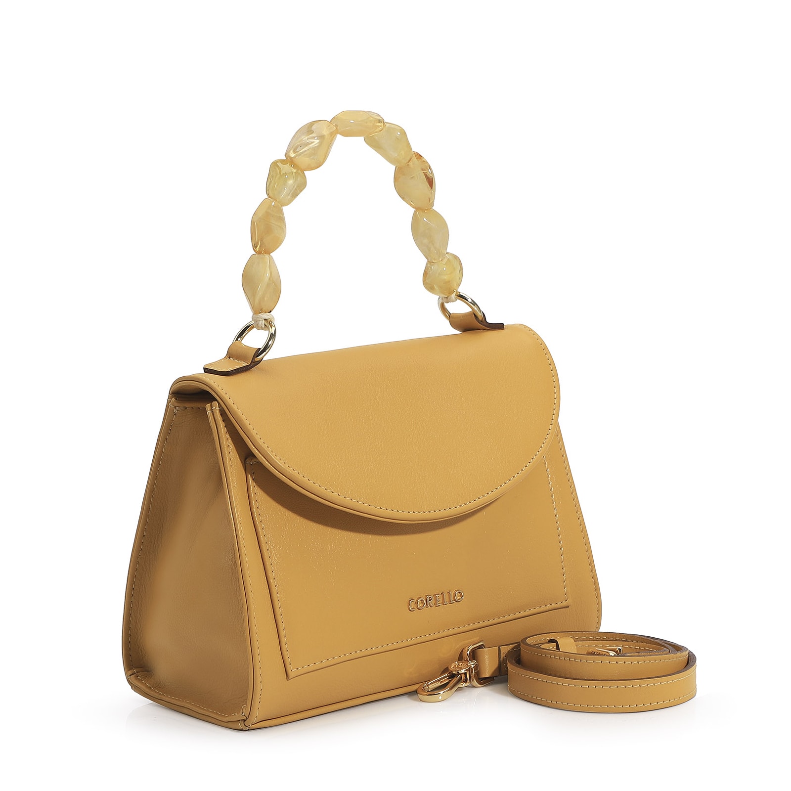 Bolsa De Mão Couro Amarelo