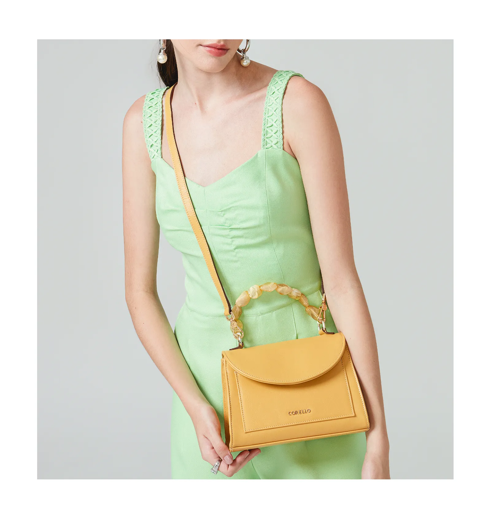 Bolsa De Mão Couro Amarelo
