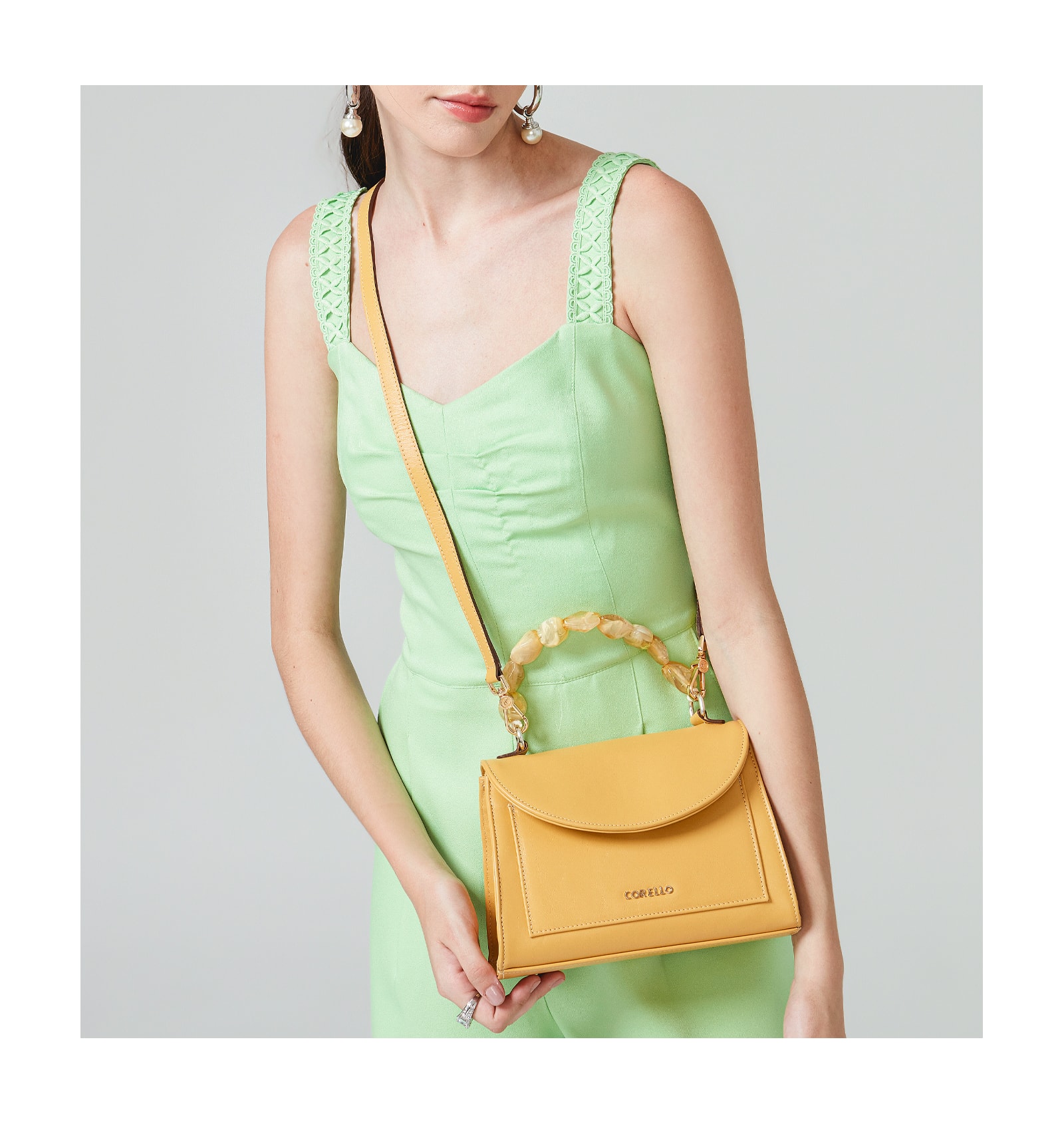 Bolsa De Mão Couro Amarelo