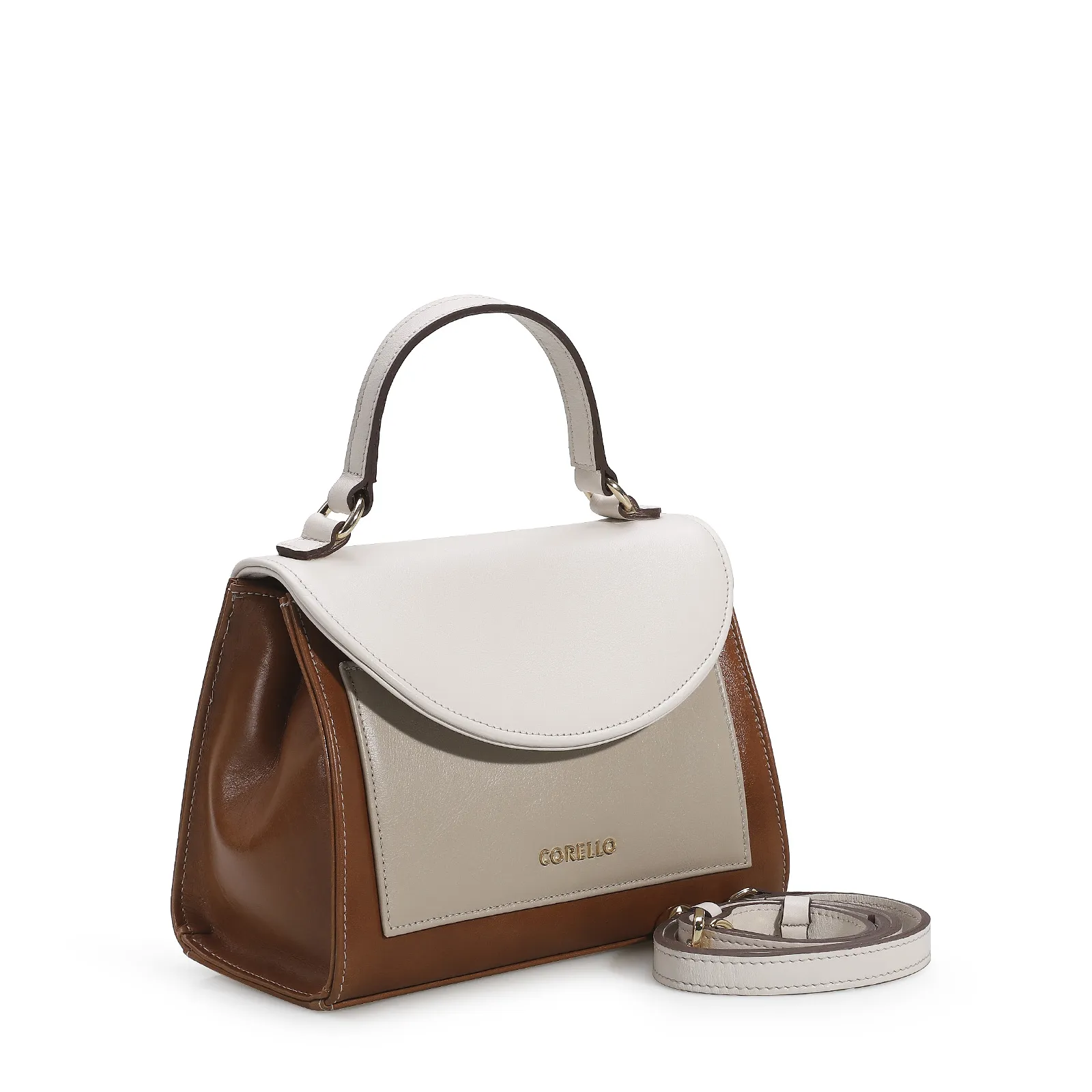 Bolsa De Mão Couro Amendoa/Nuvem/Macadamia