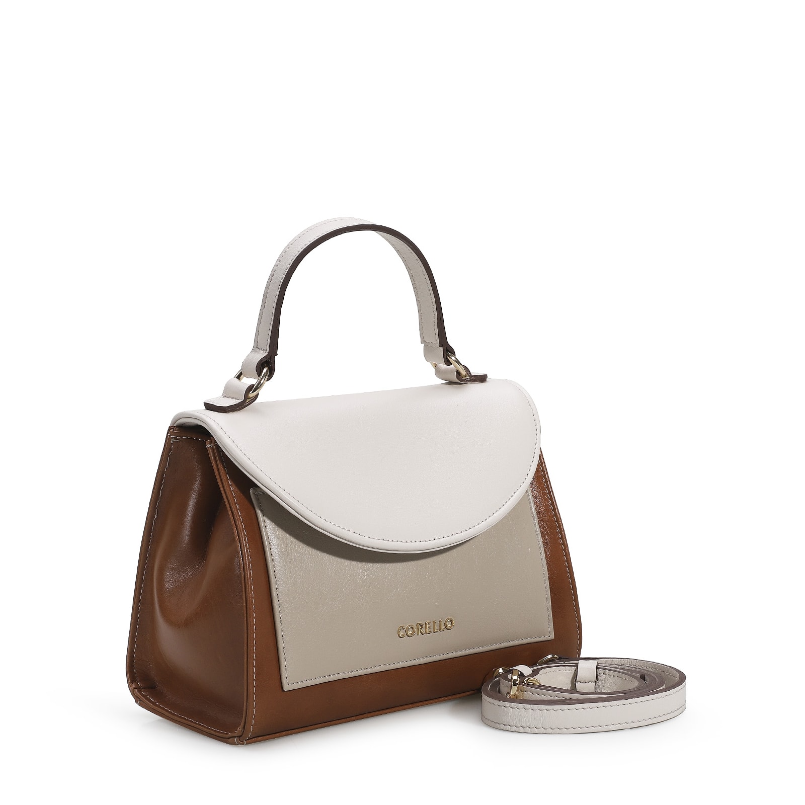 Bolsa De Mão Couro Amendoa/Nuvem/Macadamia