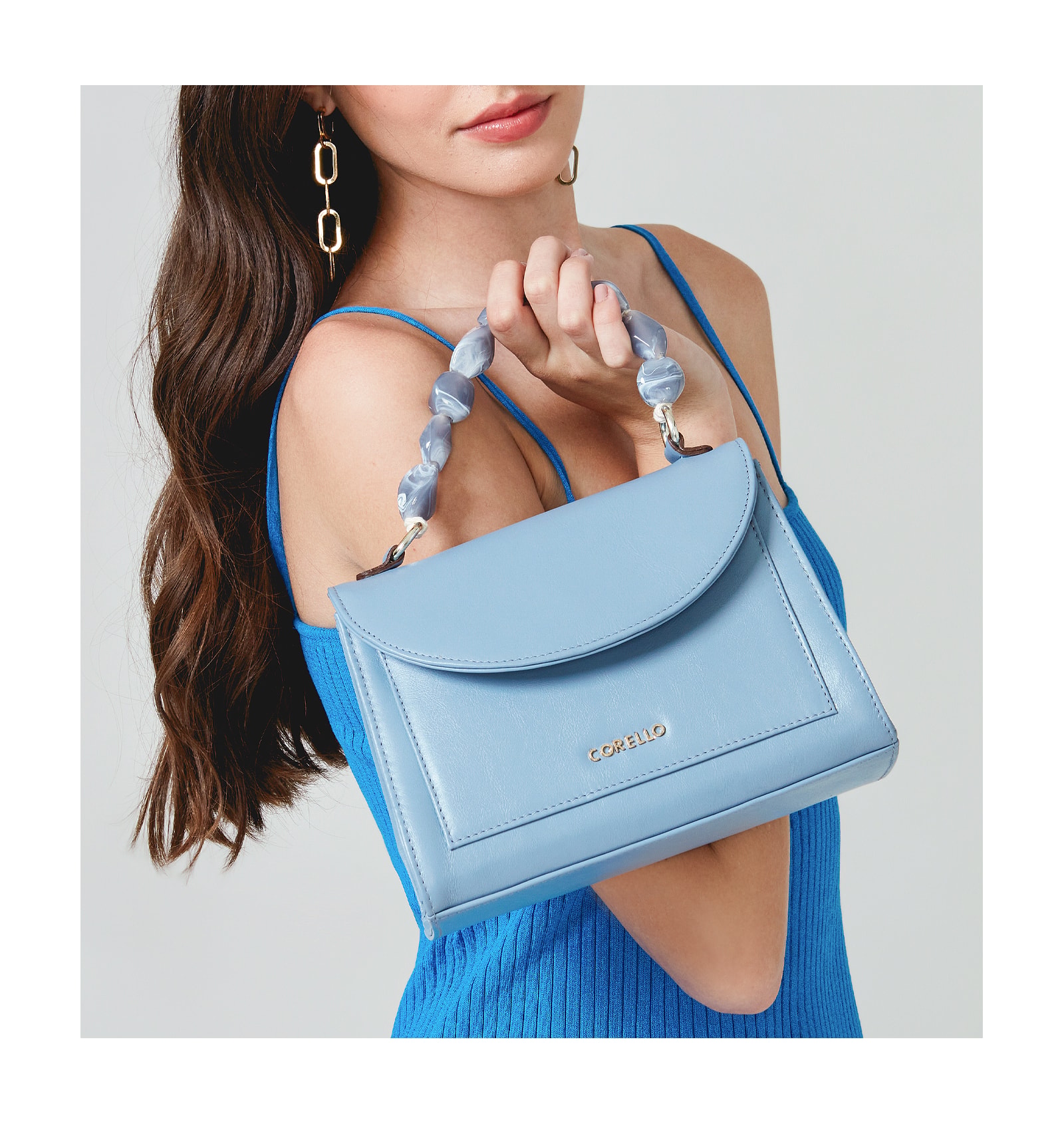 Bolsa De Mão Couro Azul