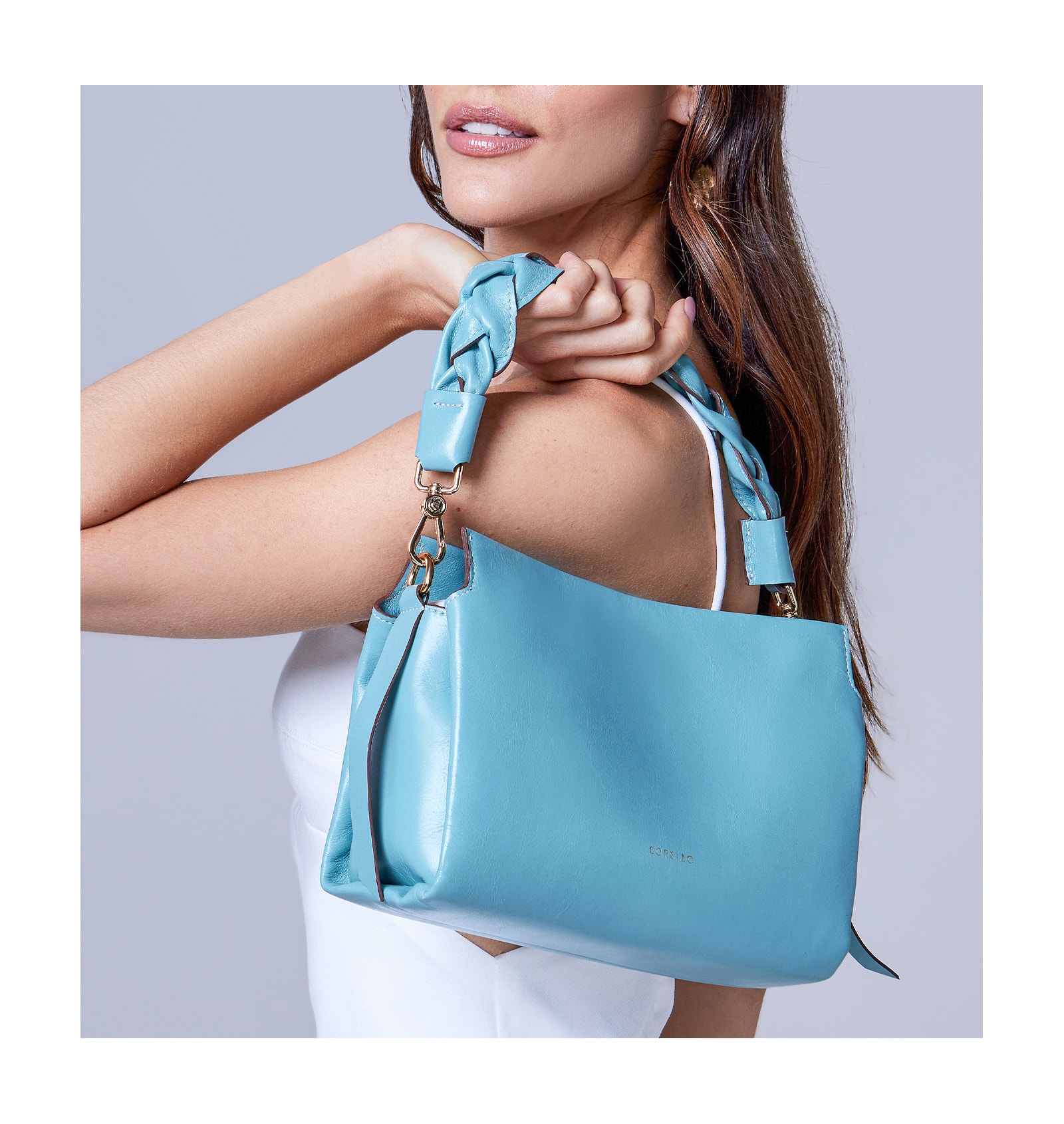 Bolsa De Mão Couro Azul