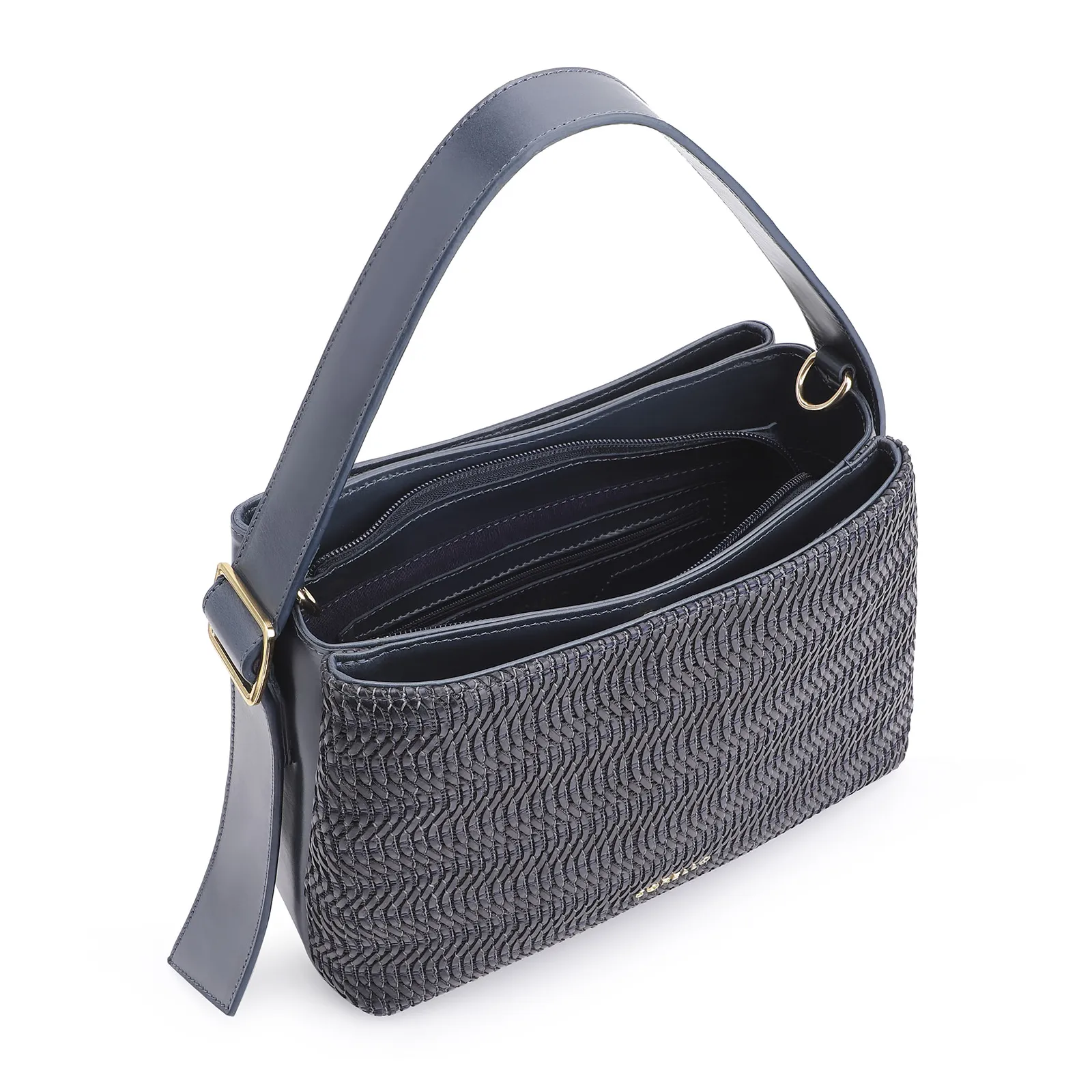 Bolsa De Mão Couro Azul/Alt Tramado Azul