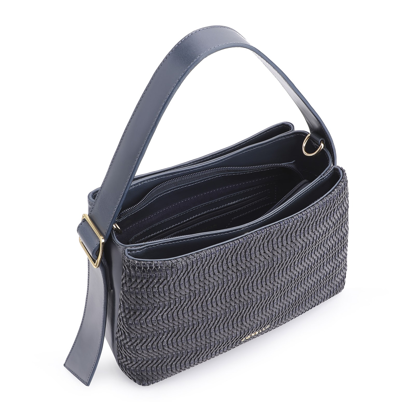 Bolsa De Mão Couro Azul/Alt Tramado Azul
