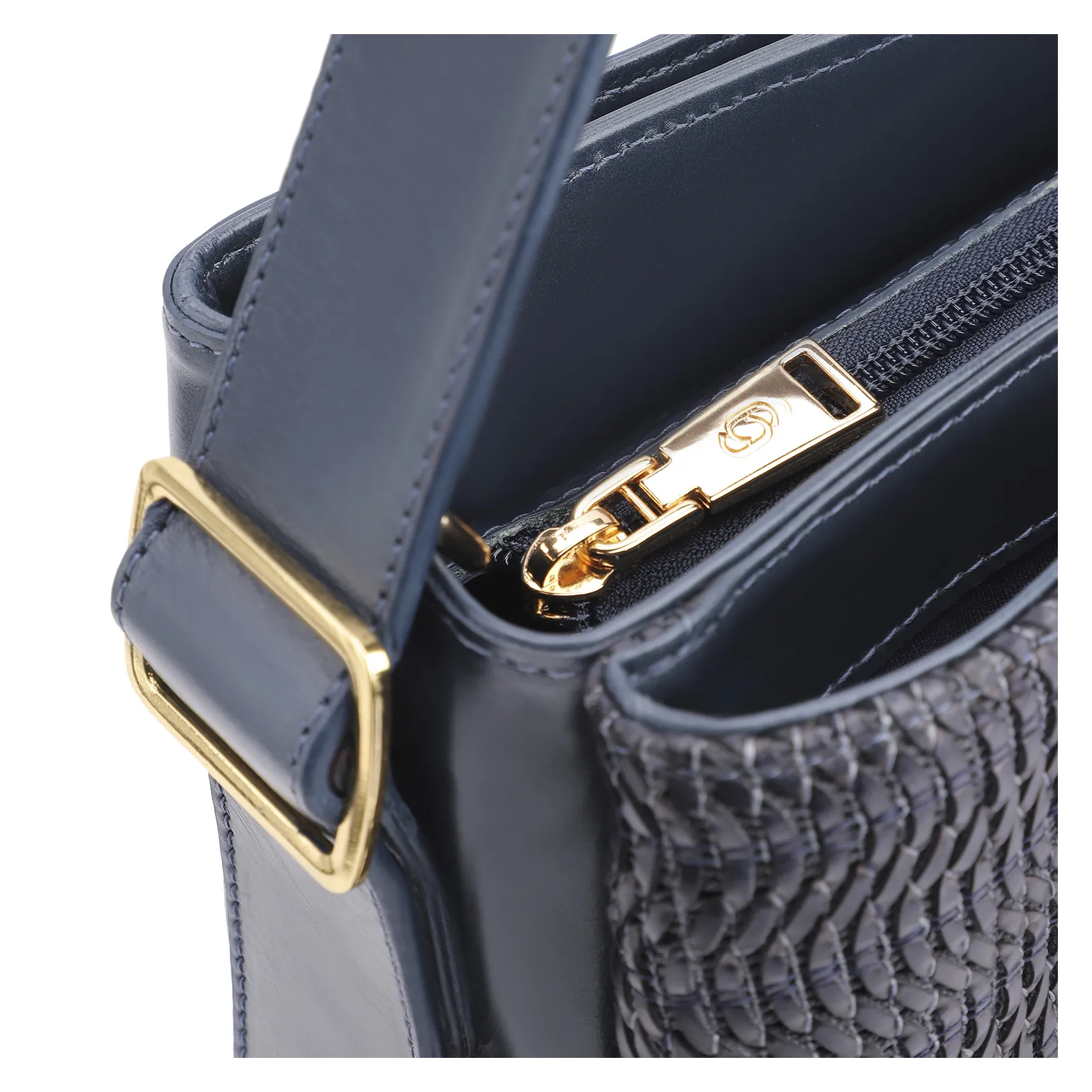 Bolsa De Mão Couro Azul/Alt Tramado Azul