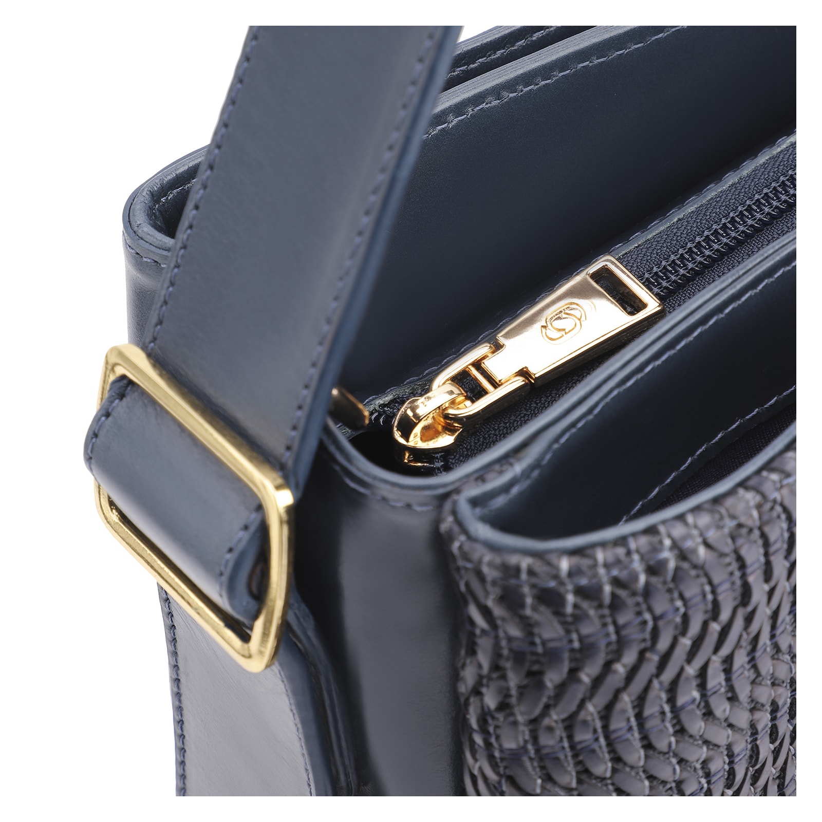 Bolsa De Mão Couro Azul/Alt Tramado Azul