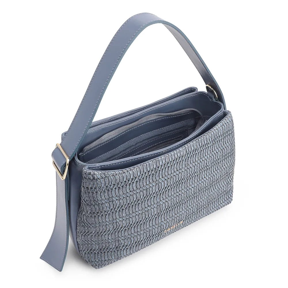Bolsa De Mão Couro Azul/Alt Tramado Azul Claro - imagem 4