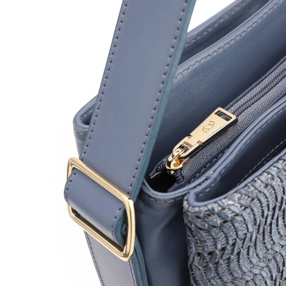 Bolsa De Mão Couro Azul/Alt Tramado Azul Claro - imagem 5