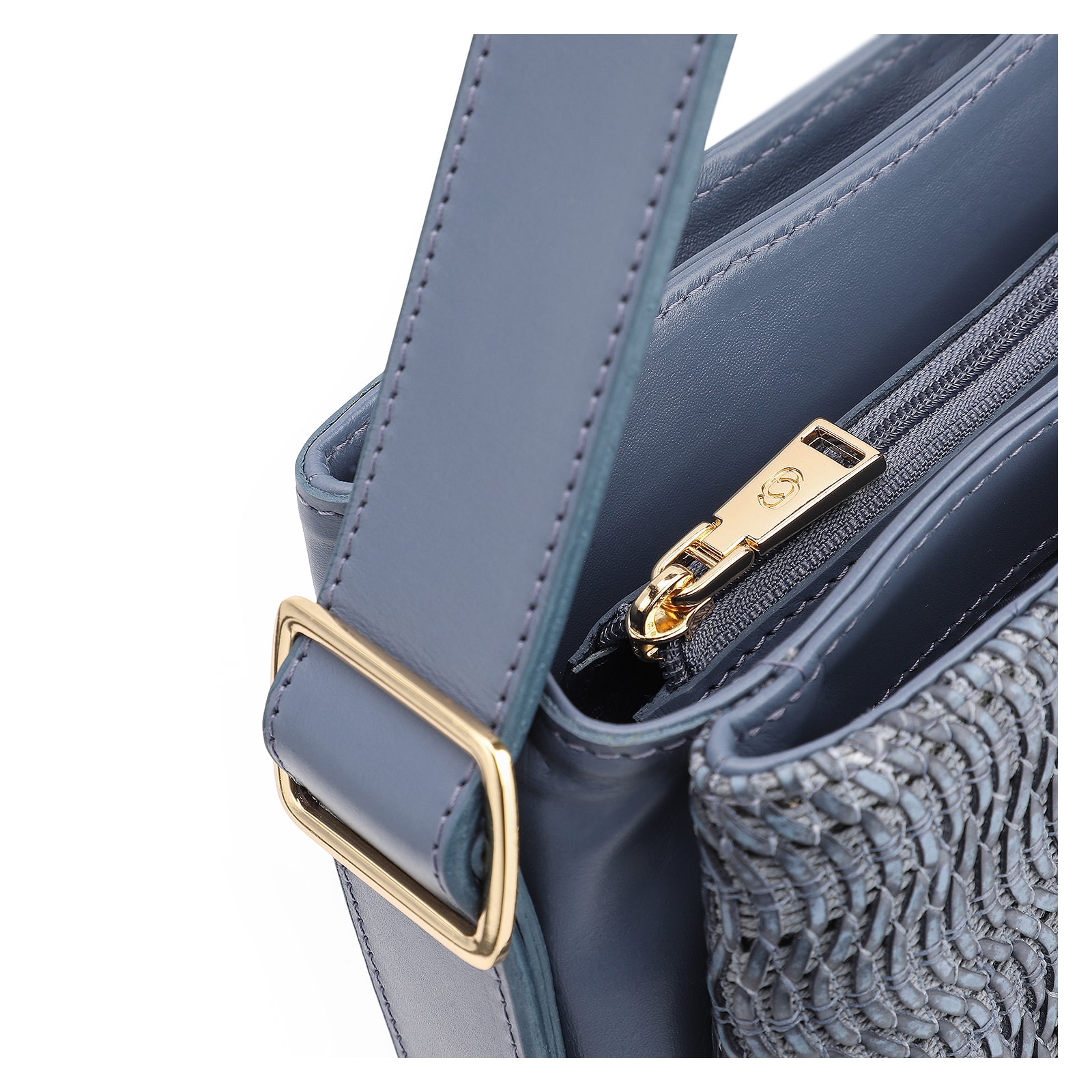 Bolsa De Mão Couro Azul/Alt Tramado Azul Claro