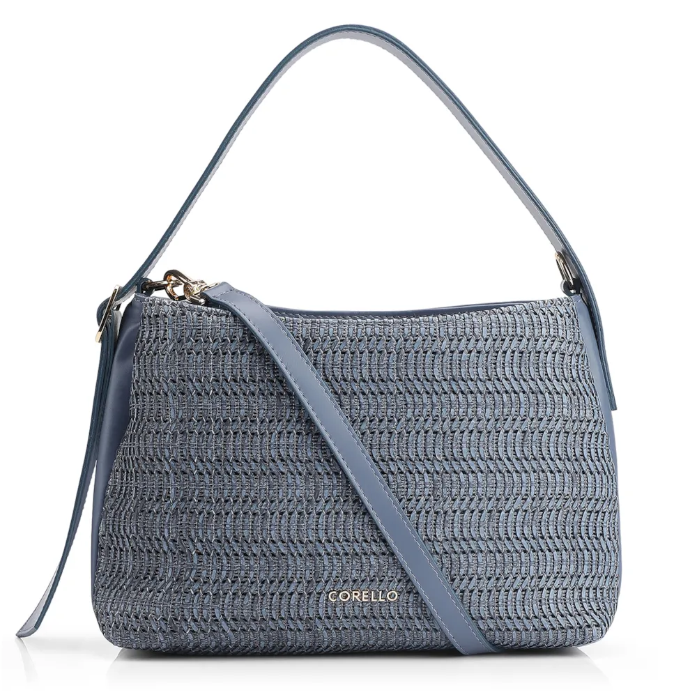 Bolsa De Mão Couro Azul/Alt Tramado Azul Claro