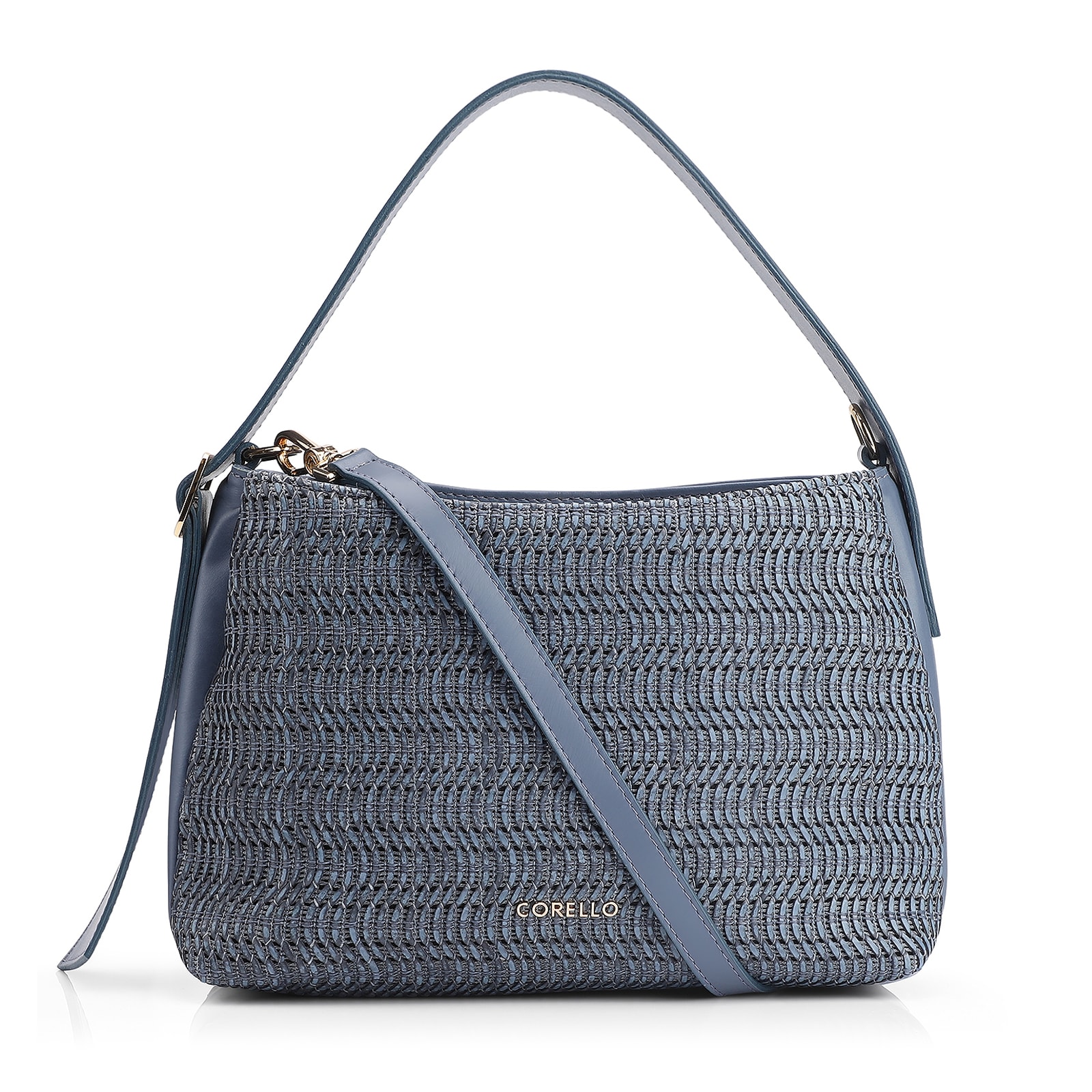 Bolsa De Mão Couro Azul/Alt Tramado Azul Claro