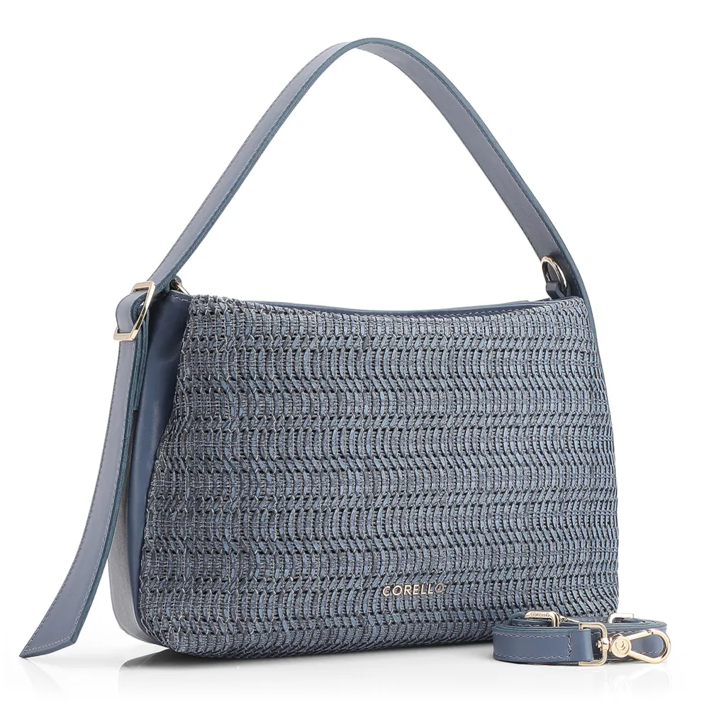 Bolsa De Mão Couro Azul/Alt Tramado Azul Claro - imagem 2