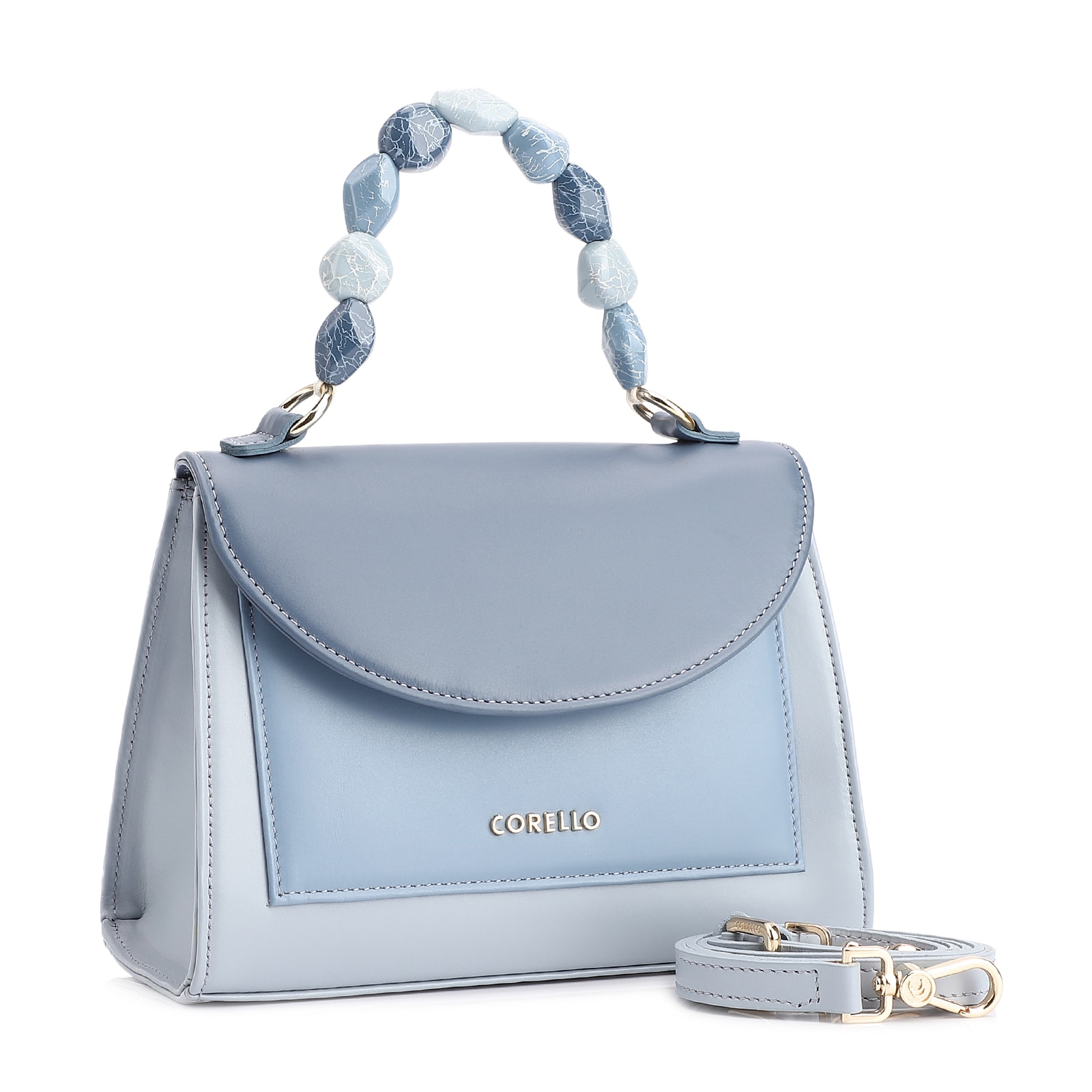 Bolsa De Mão Couro Azul Claro