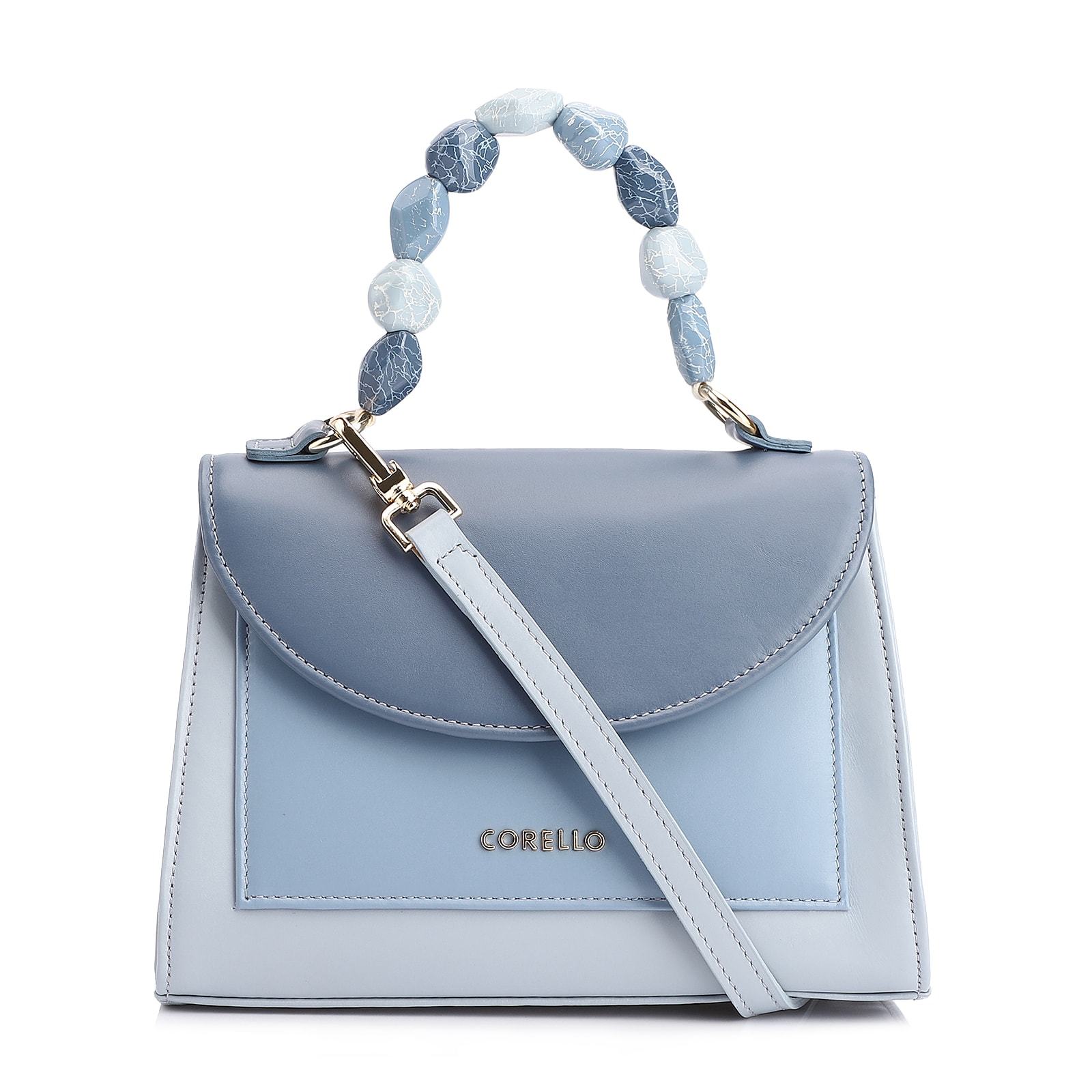 Bolsa De Mão Couro Azul Claro