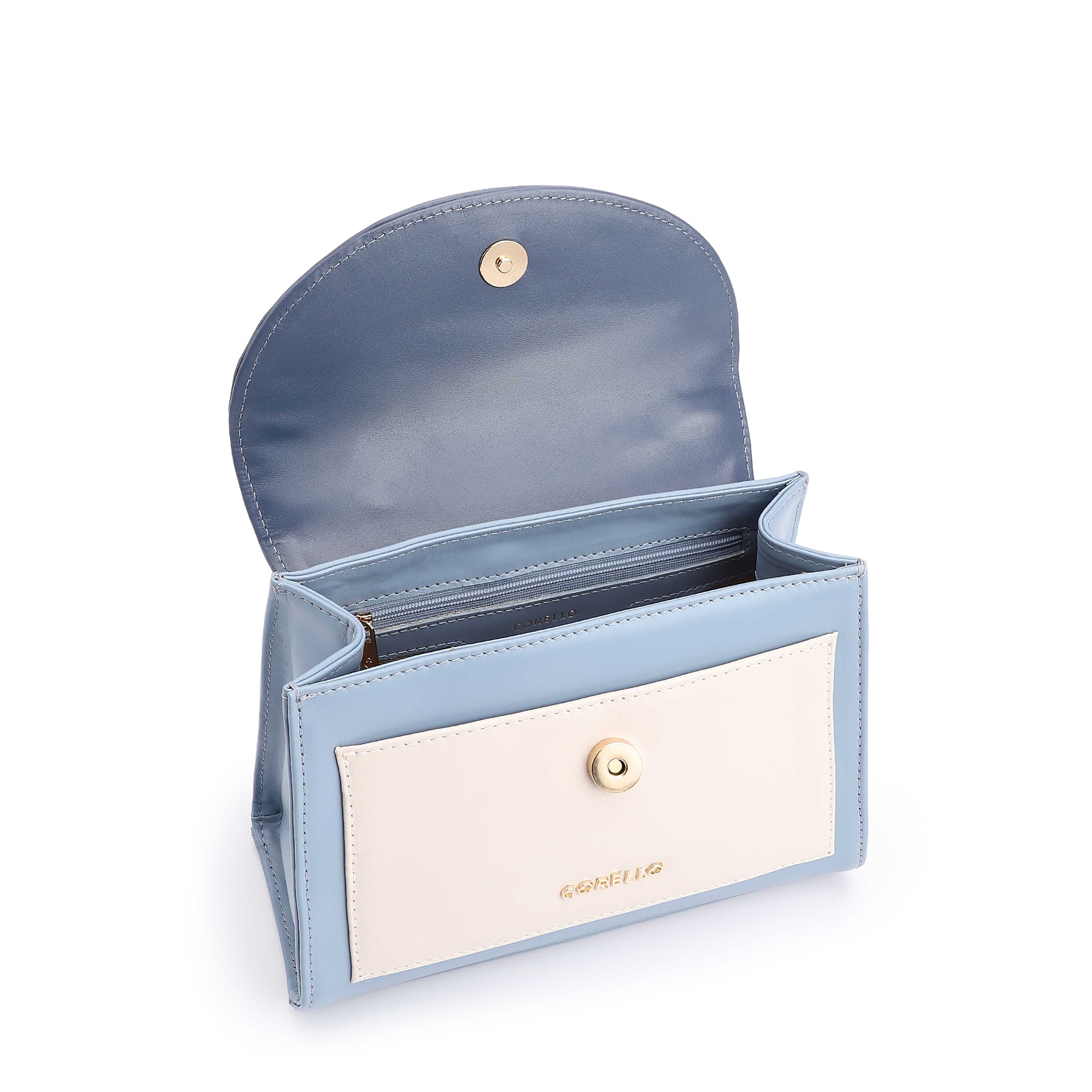 Bolsa De Mão Couro Azul/Couro Off White
