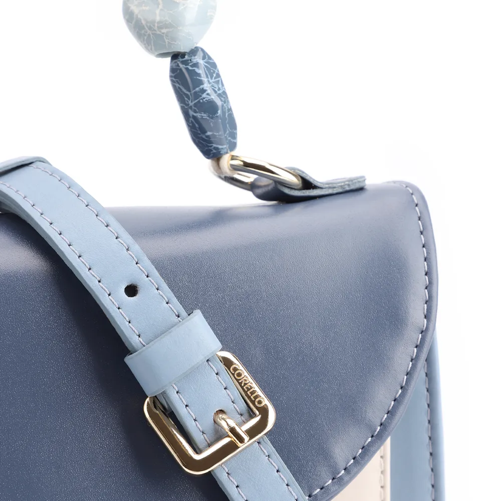 Bolsa De Mão Couro Azul/Couro Off White - imagem 5