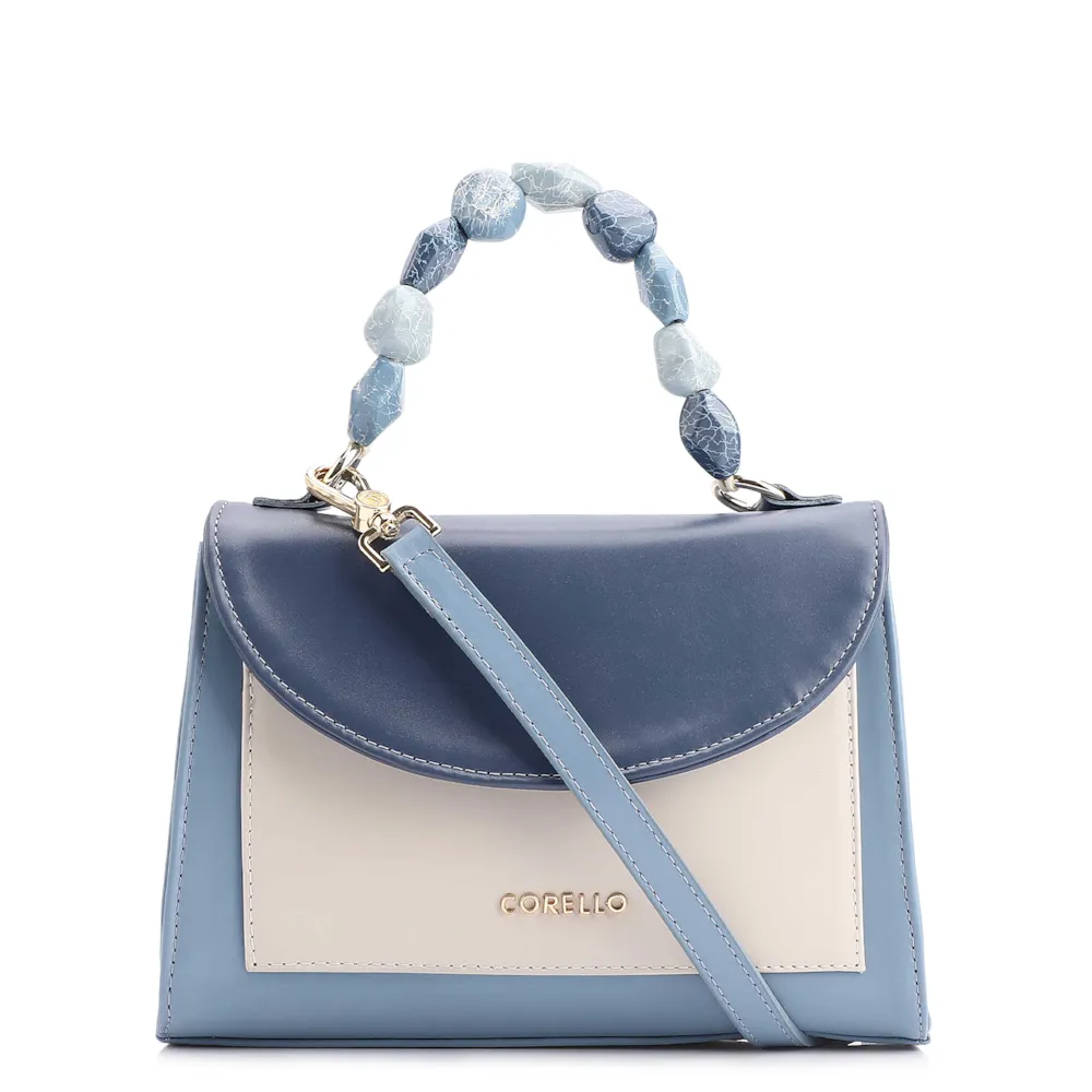 Bolsa De Mão Couro Azul/Couro Off White