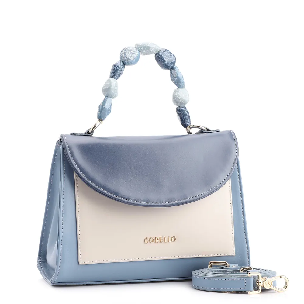 Bolsa De Mão Couro Azul/Couro Off White - imagem 2