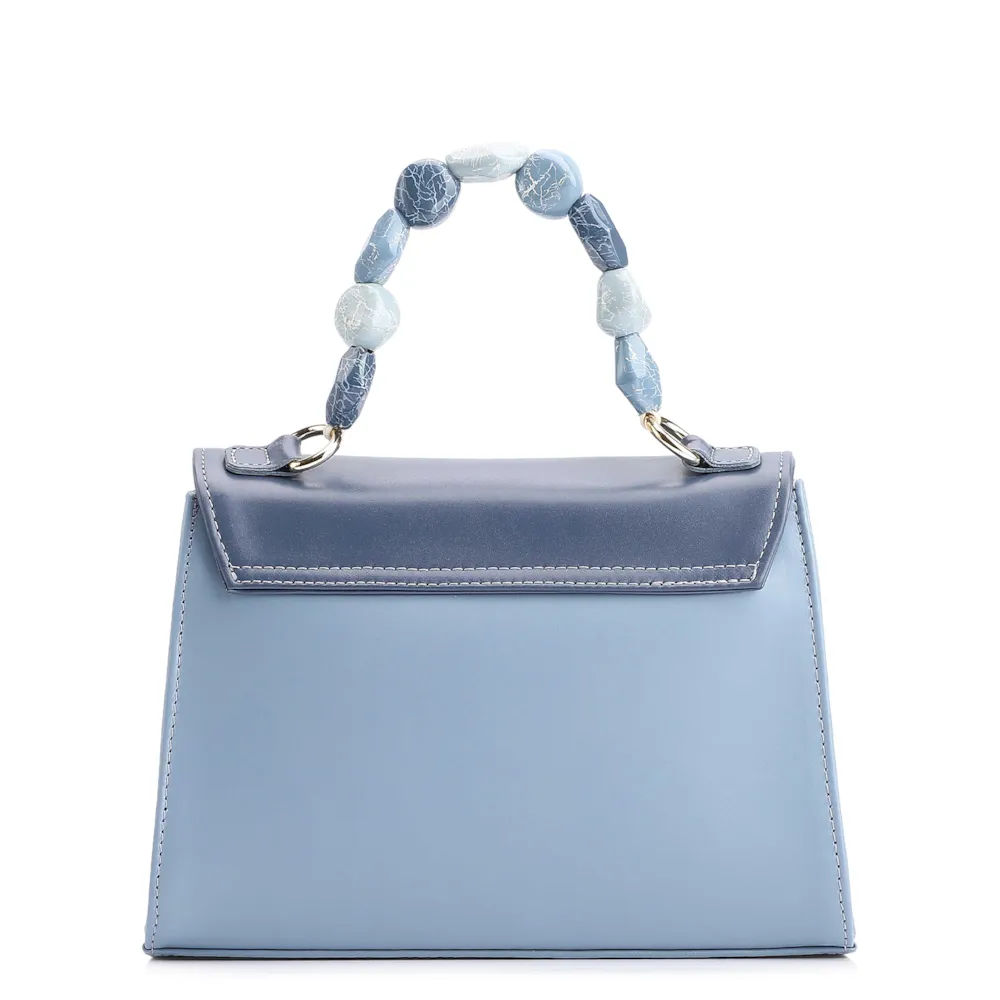 Bolsa De Mão Couro Azul/Couro Off White - imagem 3