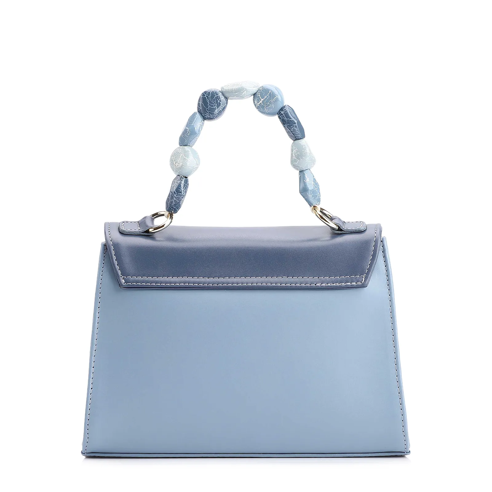 Bolsa De Mão Couro Azul/Couro Off White