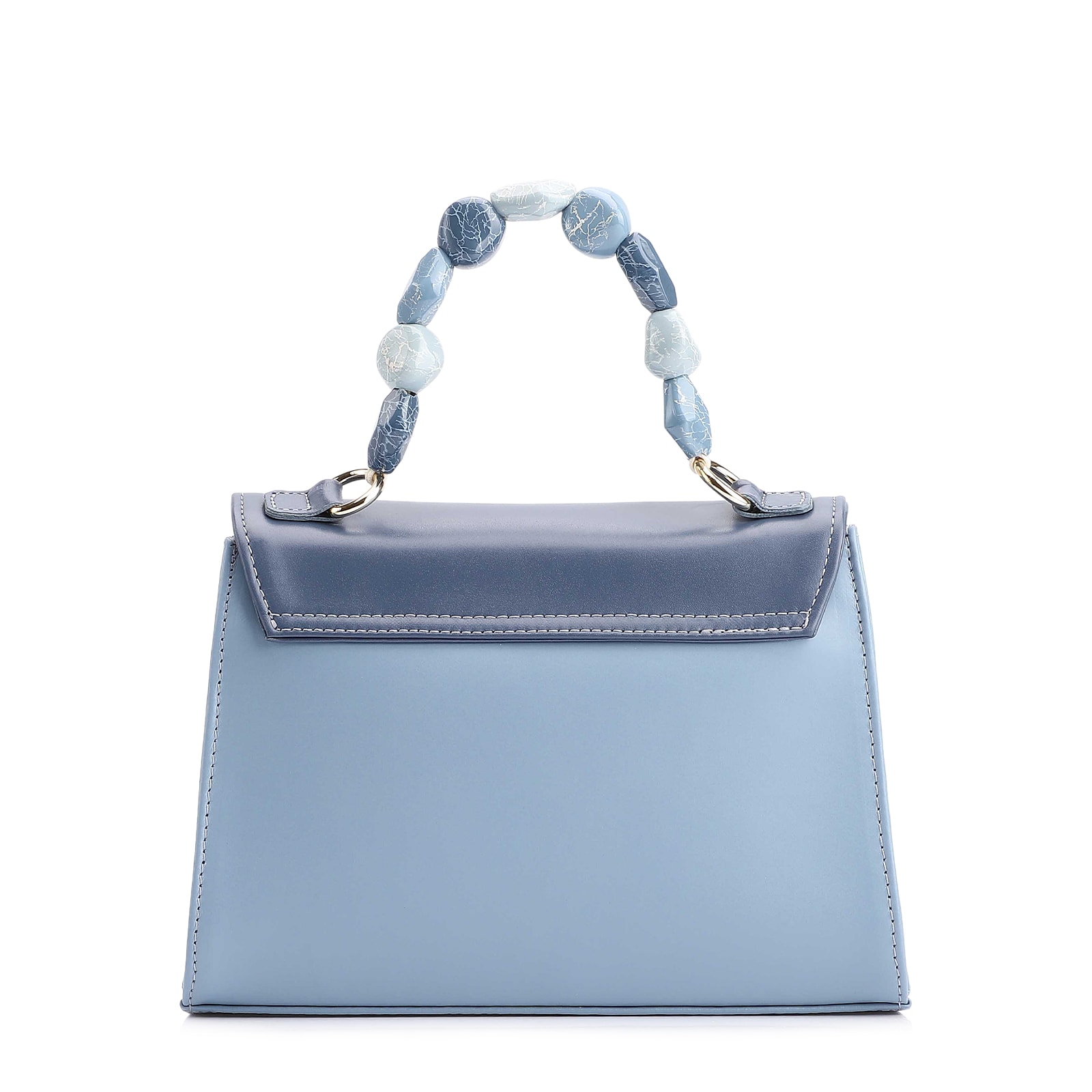 Bolsa De Mão Couro Azul/Couro Off White
