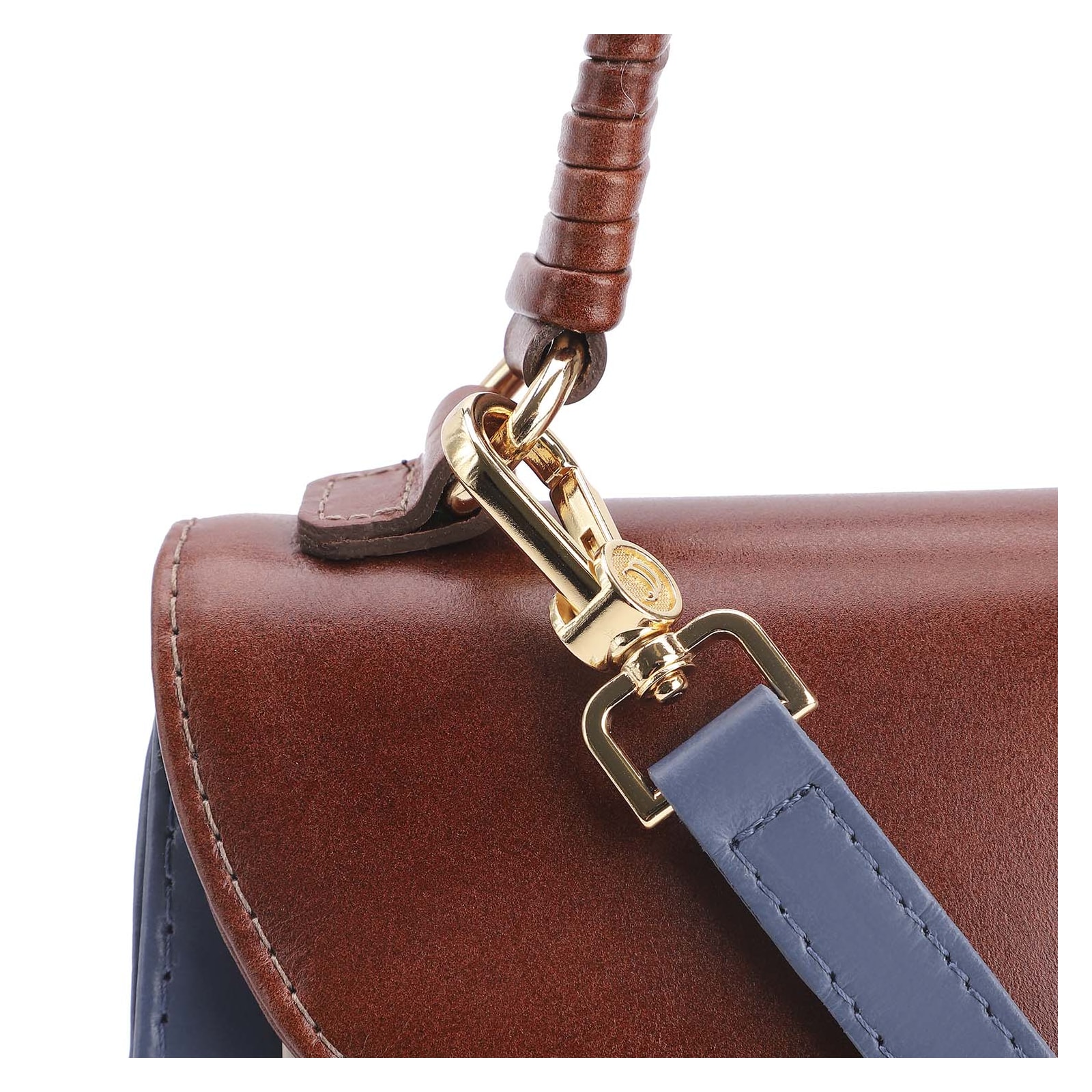 Bolsa De Mão Couro Azul/Marrom/Off White