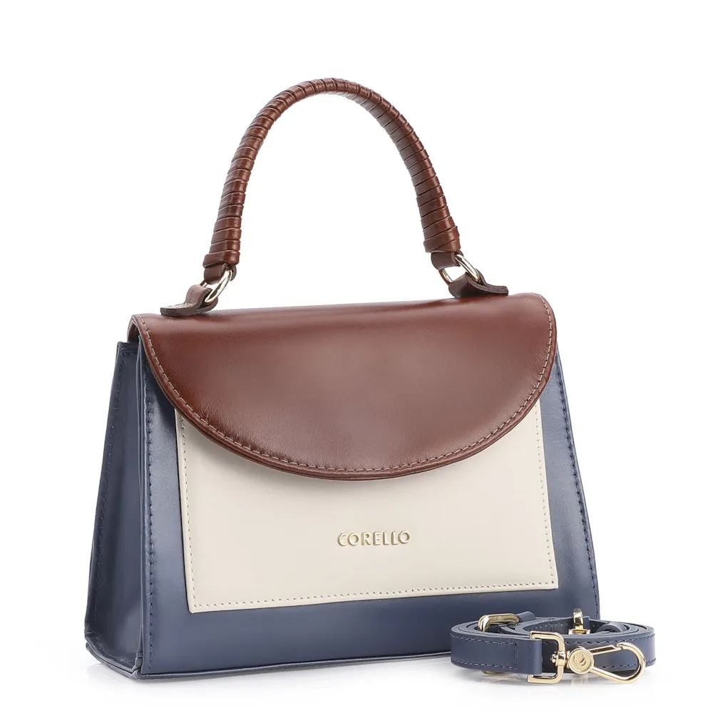 Bolsa De Mão Couro Azul/Marrom/Off White - imagem 2