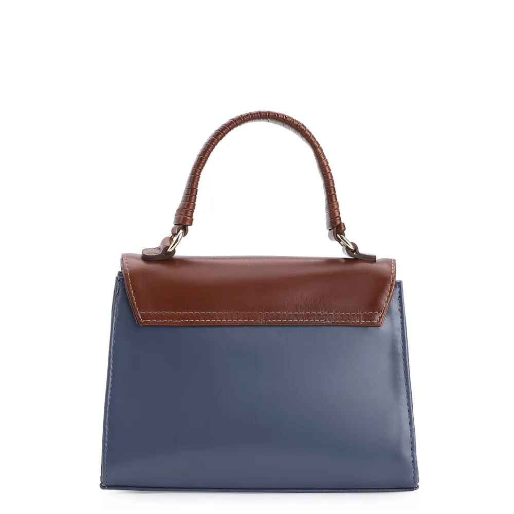 Bolsa De Mão Couro Azul/Marrom/Off White - imagem 3