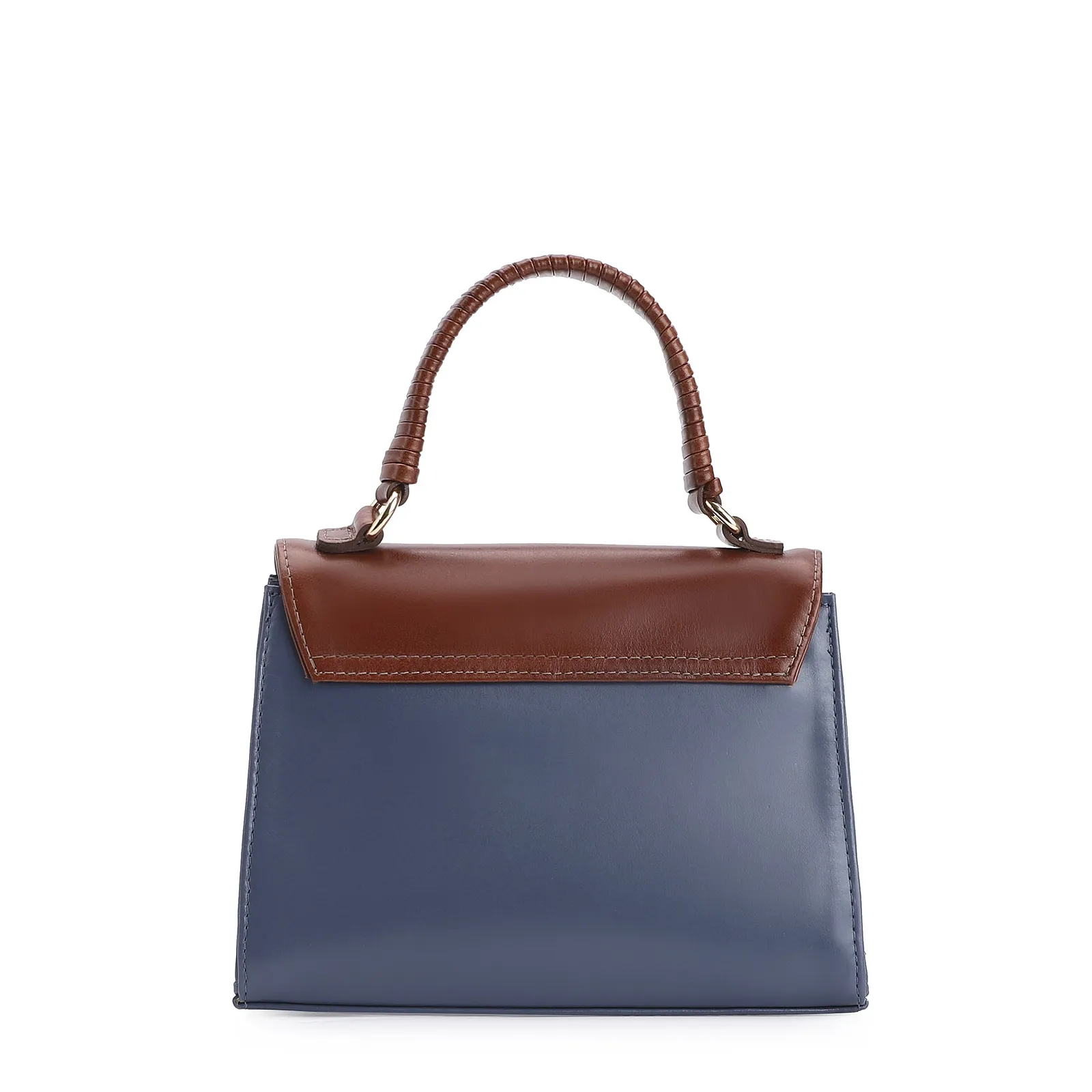 Bolsa De Mão Couro Azul/Marrom/Off White